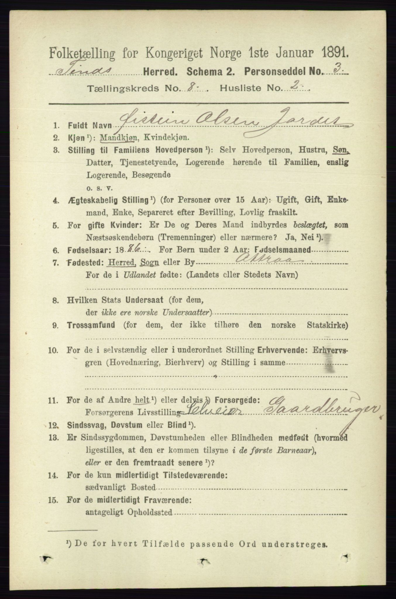 RA, 1891 census for 0826 Tinn, 1891, p. 1666