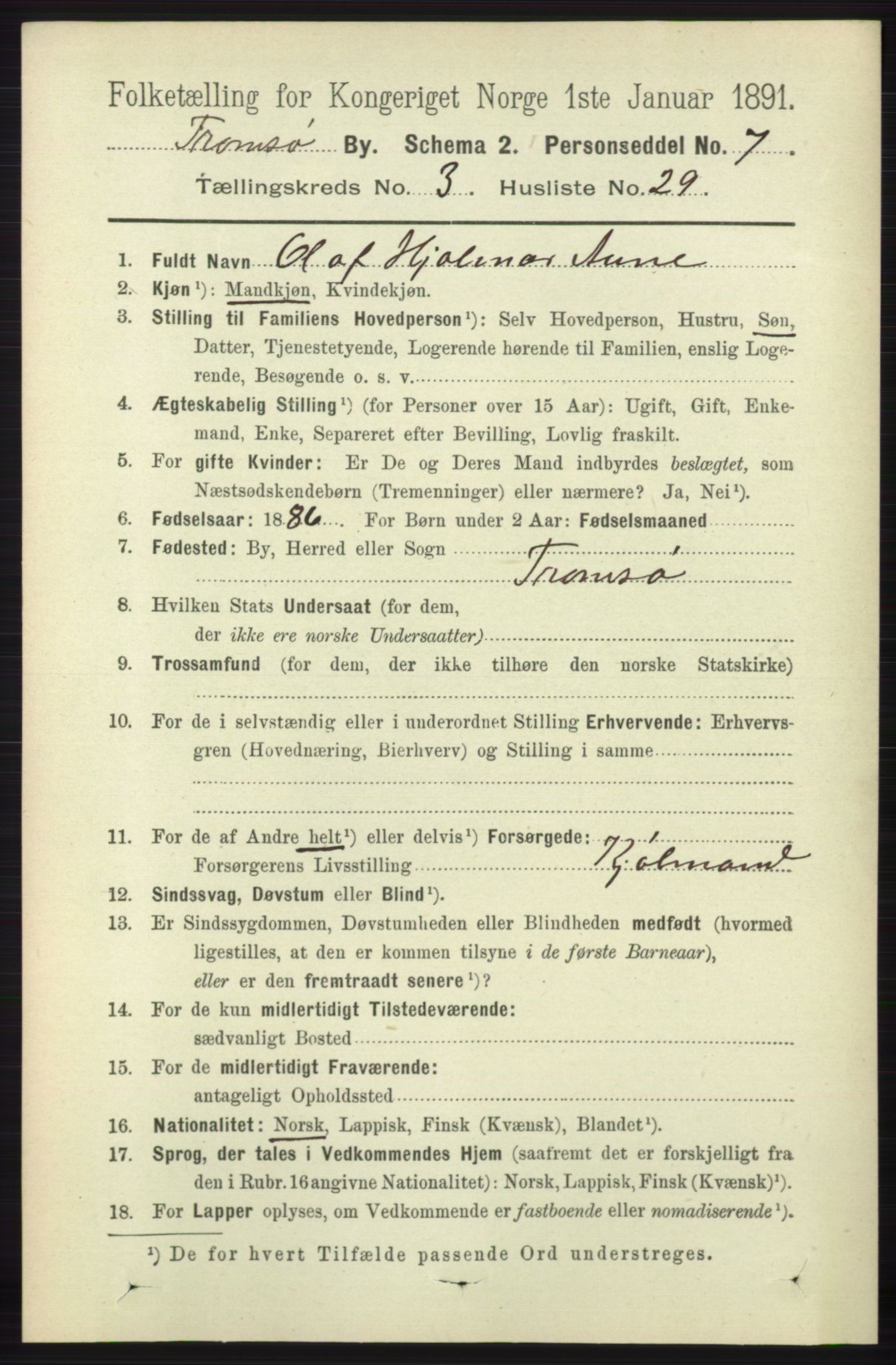 RA, 1891 census for 1902 Tromsø, 1891, p. 3454