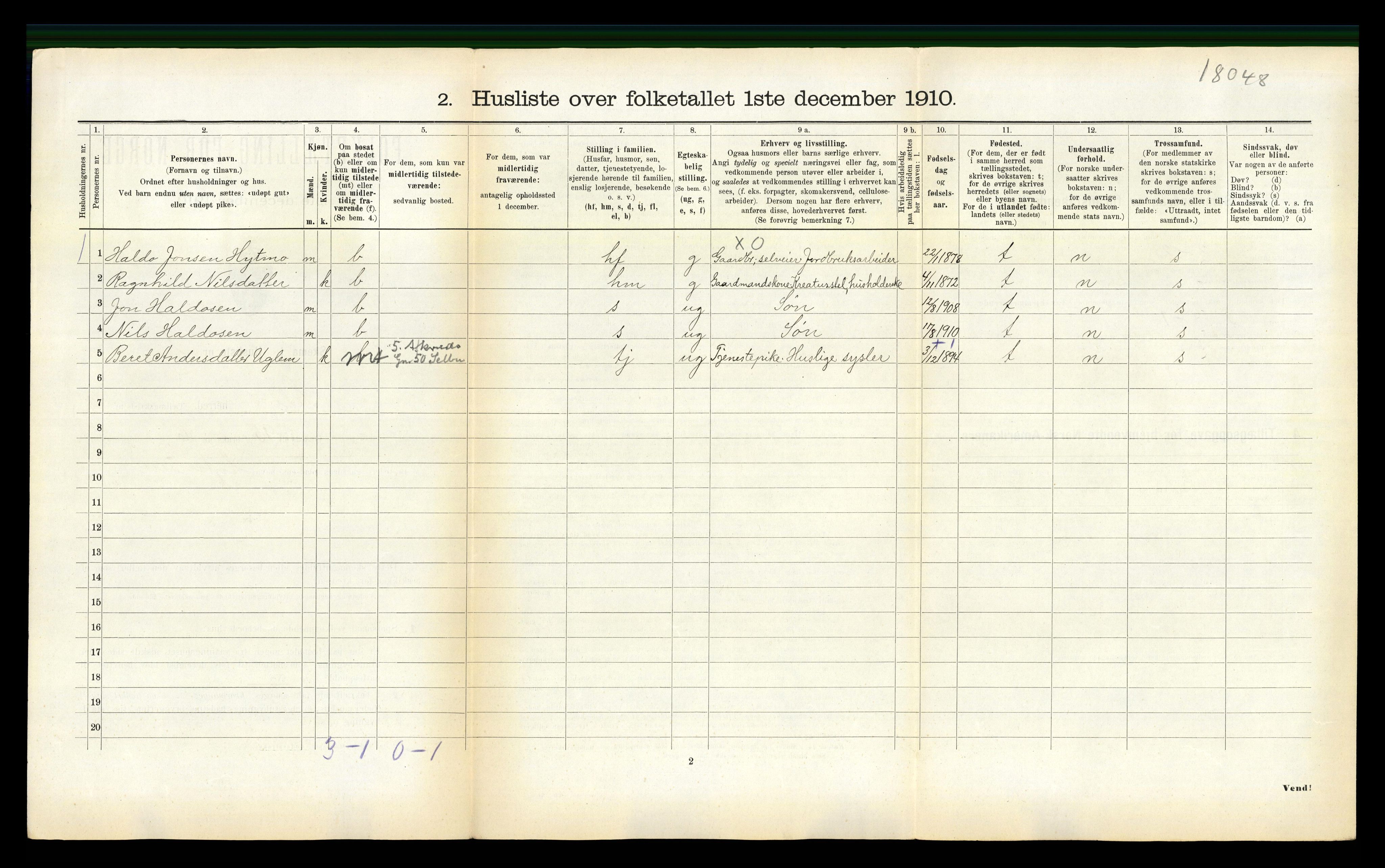 RA, 1910 census for Selbu, 1910, p. 1001