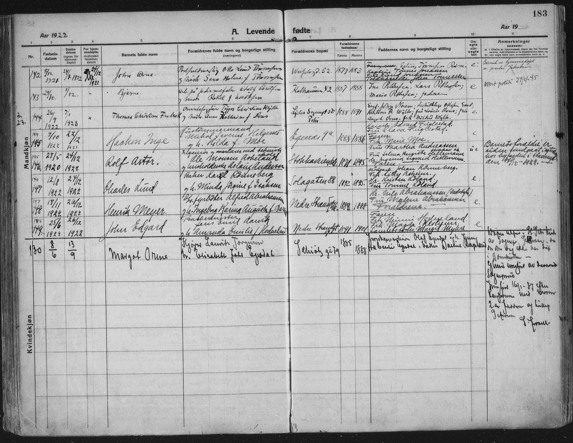 Domkirken sokneprestkontor, SAST/A-101812/002/A/L0018: Parish register (official) no. A 34, 1915-1929, p. 183