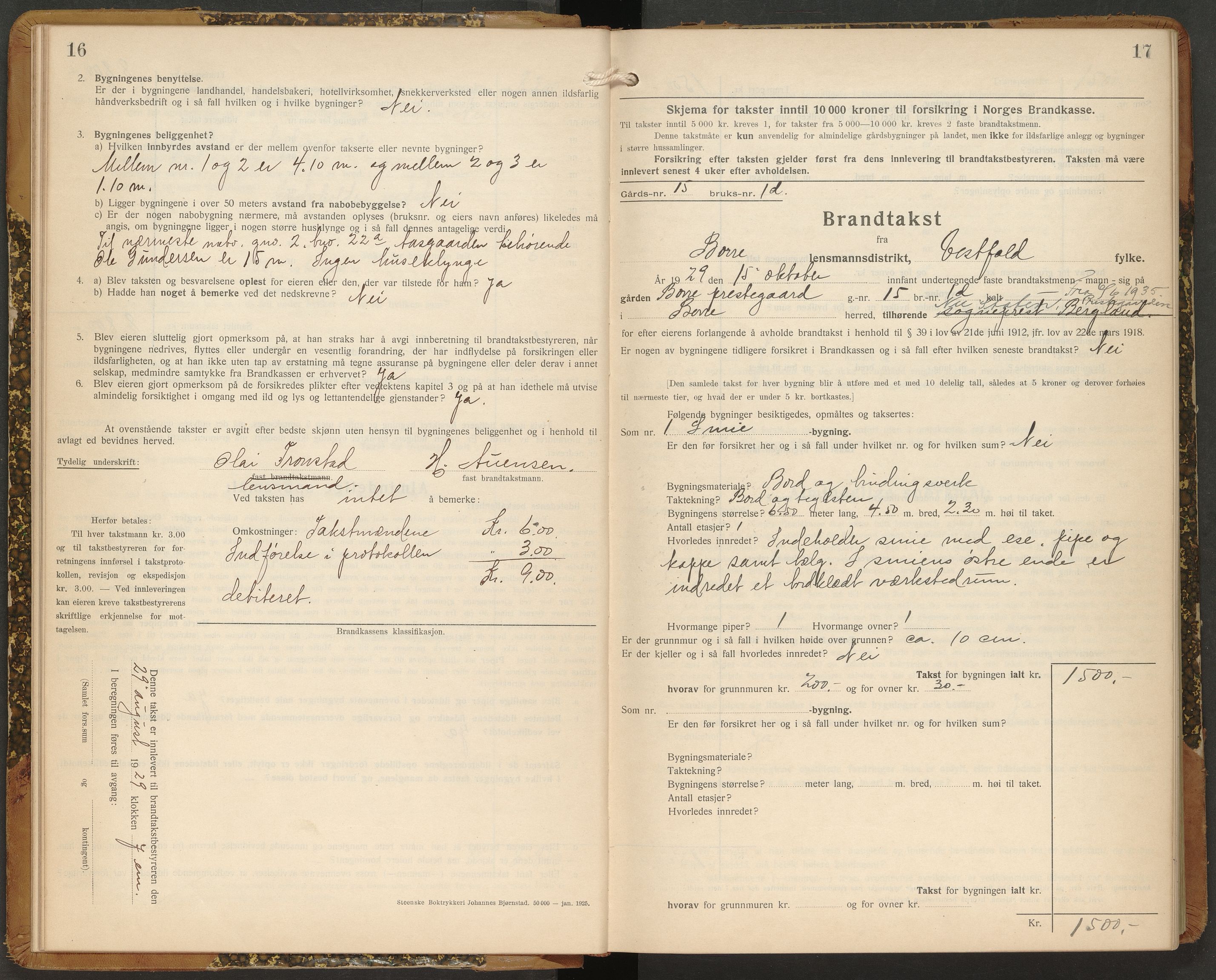 Borre lensmannskontor, AV/SAKO-A-533/Y/Yb/Ybb/L0004: Skjematakstprotokoll, 1929-1935