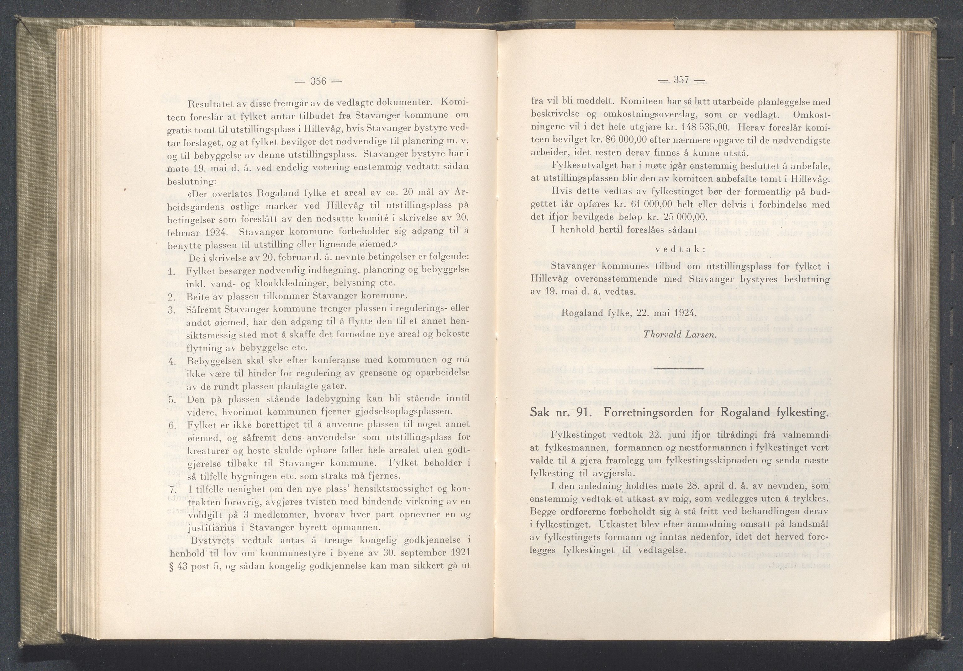 Rogaland fylkeskommune - Fylkesrådmannen , IKAR/A-900/A/Aa/Aaa/L0043: Møtebok , 1924, p. 356-357