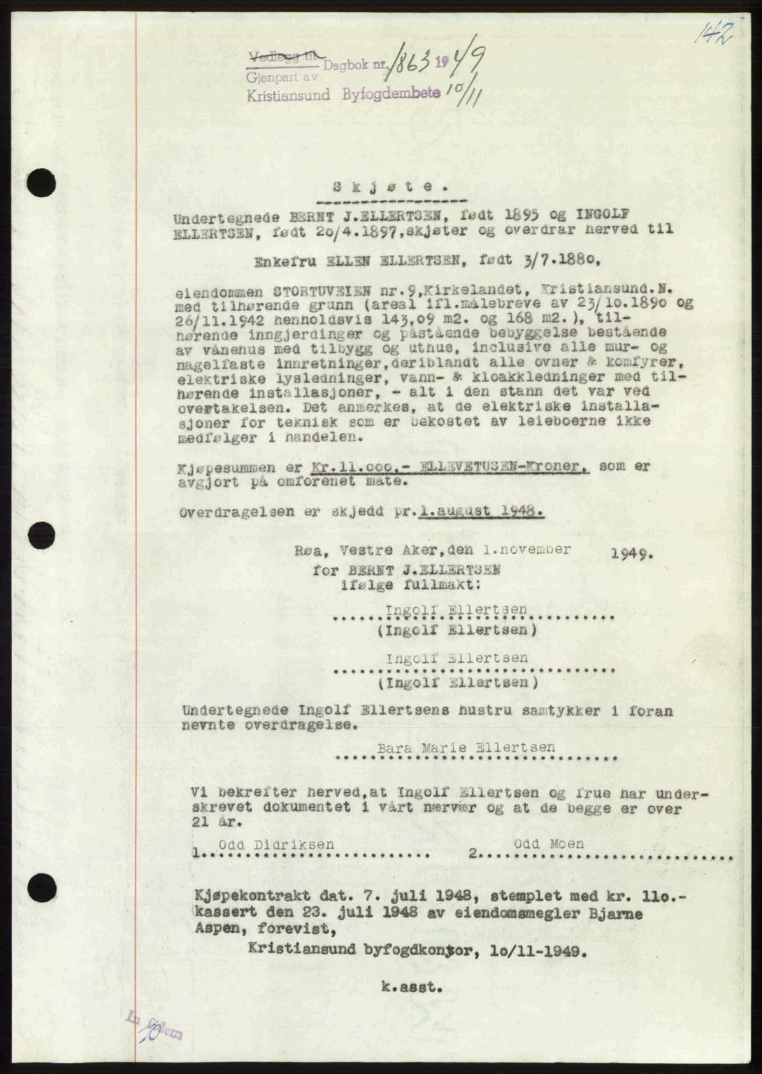 Kristiansund byfogd, AV/SAT-A-4587/A/27: Mortgage book no. 46, 1949-1950, Diary no: : 1863/1949