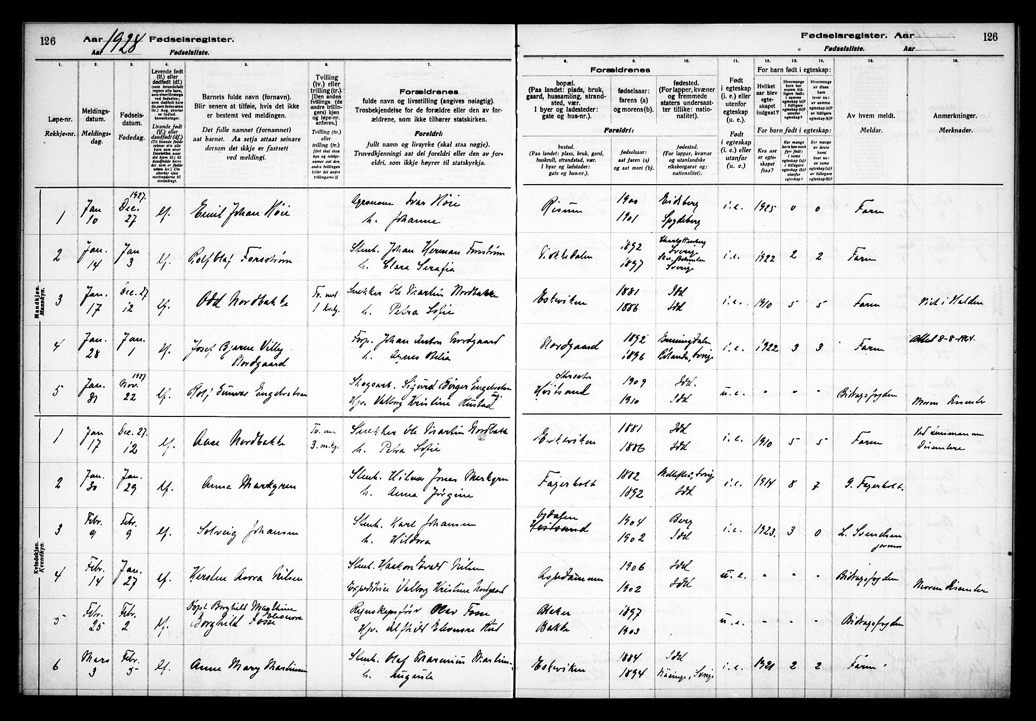Idd prestekontor Kirkebøker, AV/SAO-A-10911/J/Ja/L0001: Birth register no. I 1, 1916-1937, p. 126