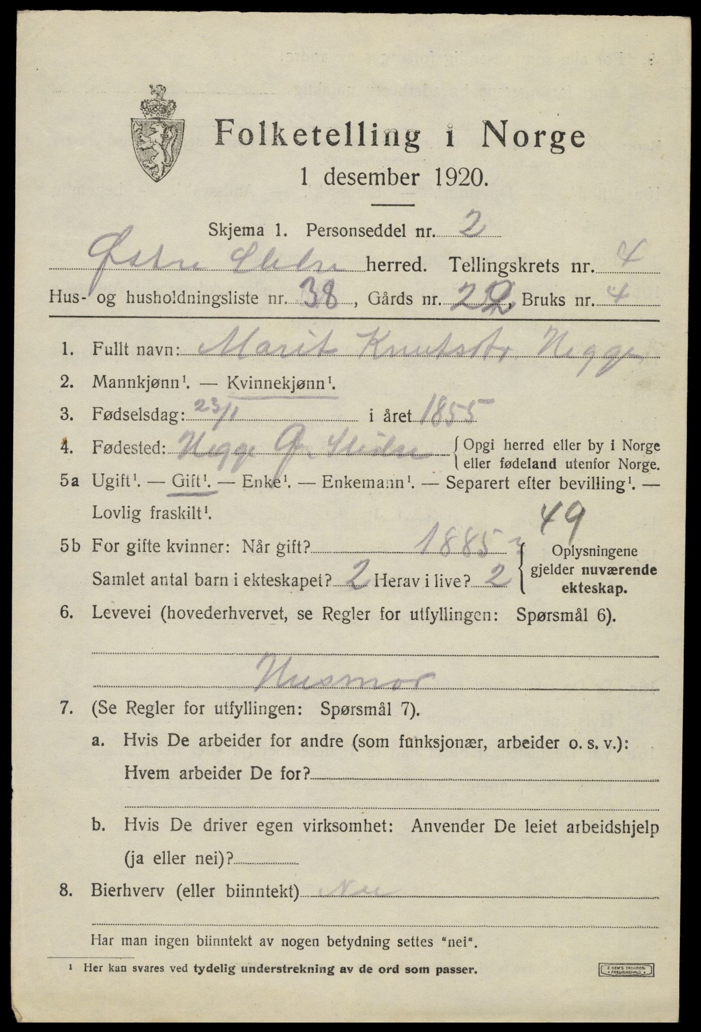 SAH, 1920 census for Øystre Slidre, 1920, p. 2849