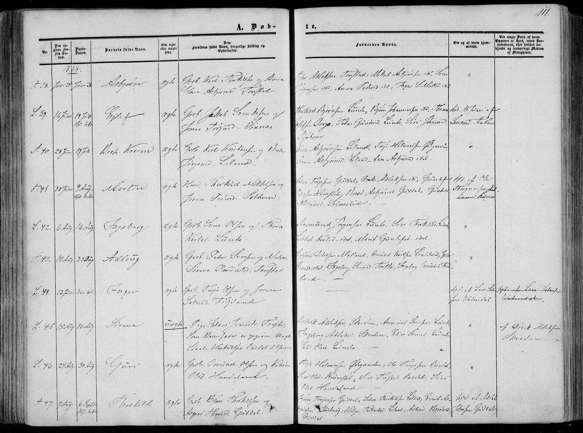 Sirdal sokneprestkontor, AV/SAK-1111-0036/F/Fa/Fab/L0002: Parish register (official) no. A 2, 1855-1874, p. 111