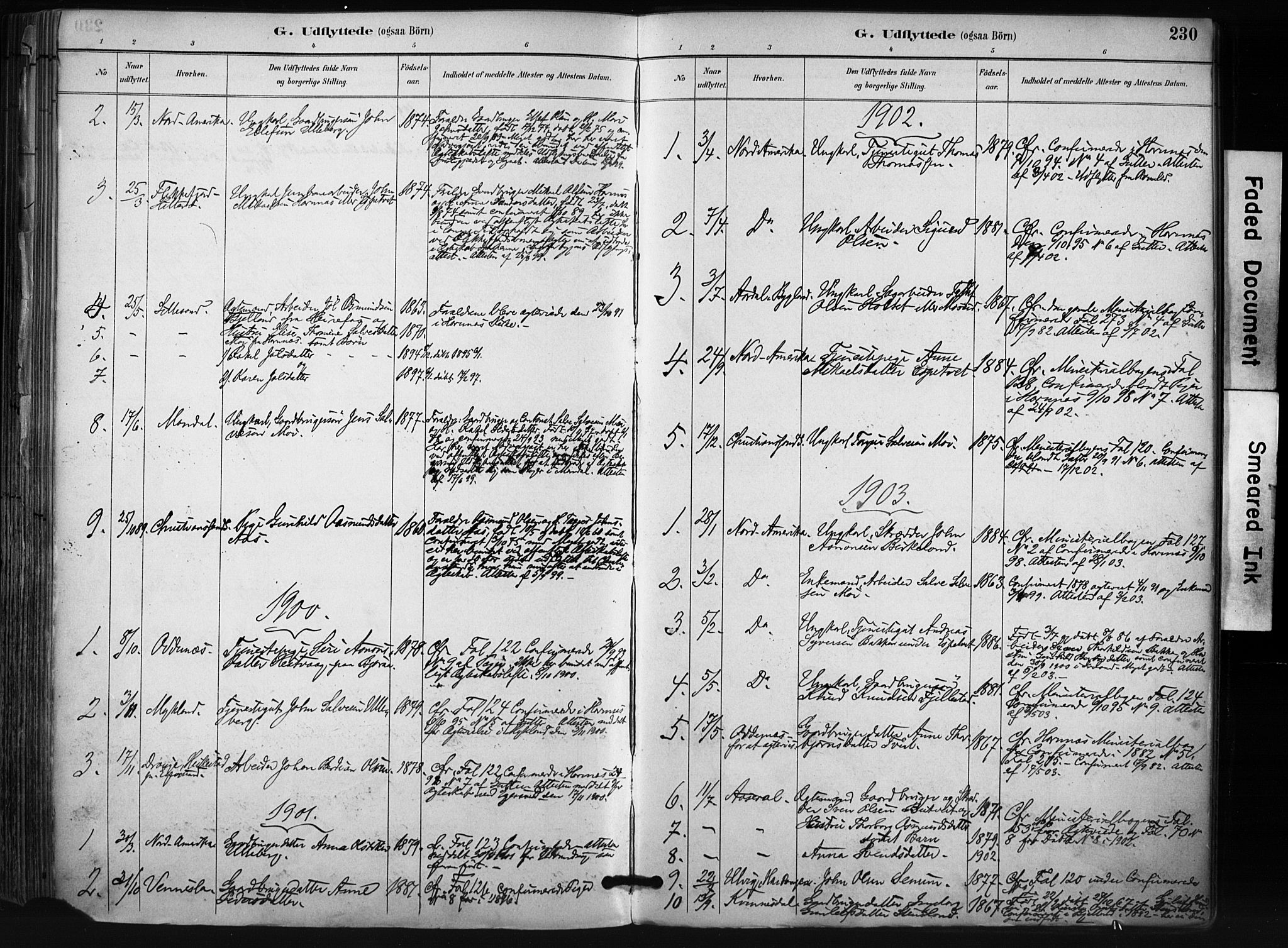 Evje sokneprestkontor, SAK/1111-0008/F/Fa/Fab/L0003: Parish register (official) no. A 3, 1884-1909, p. 230