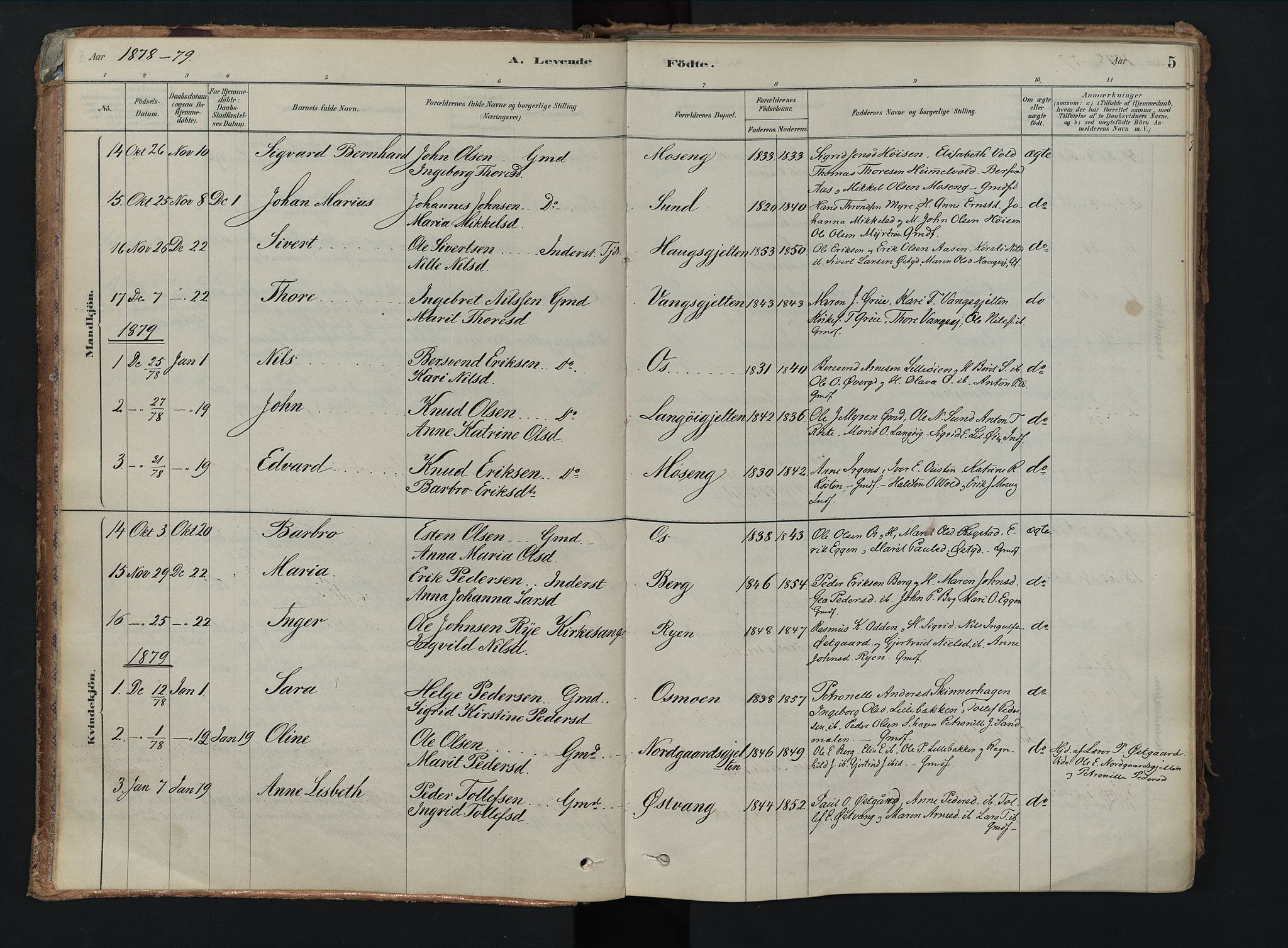 Tolga prestekontor, SAH/PREST-062/K/L0008: Parish register (official) no. 8, 1877-1910, p. 5