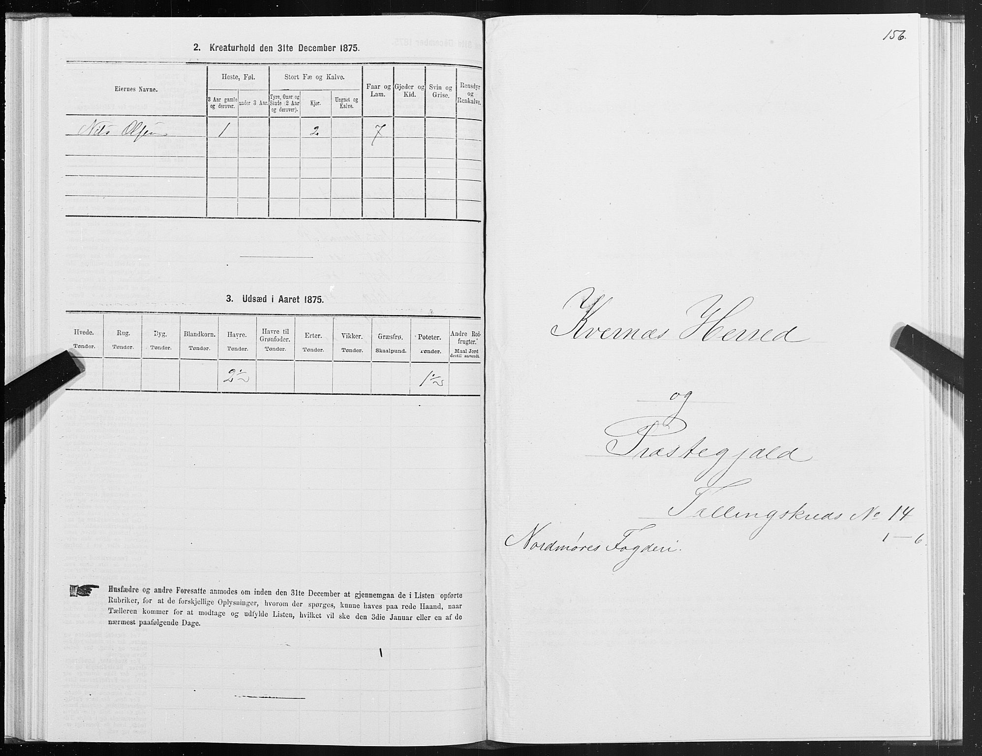 SAT, 1875 census for 1553P Kvernes, 1875, p. 7156