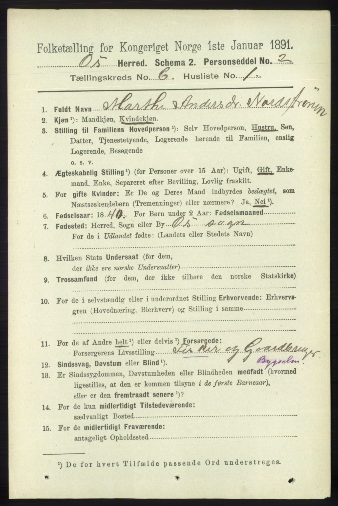 RA, 1891 census for 1243 Os, 1891, p. 1431