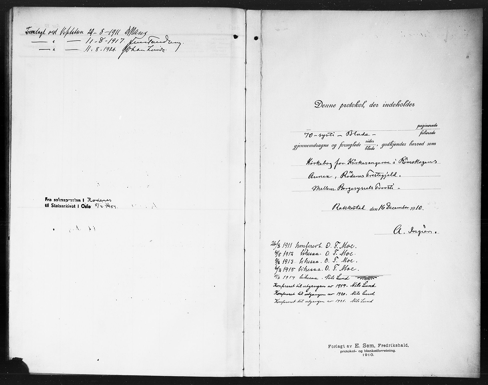 Rødenes prestekontor Kirkebøker, AV/SAO-A-2005/G/Gb/L0002: Parish register (copy) no. II 2, 1911-1921