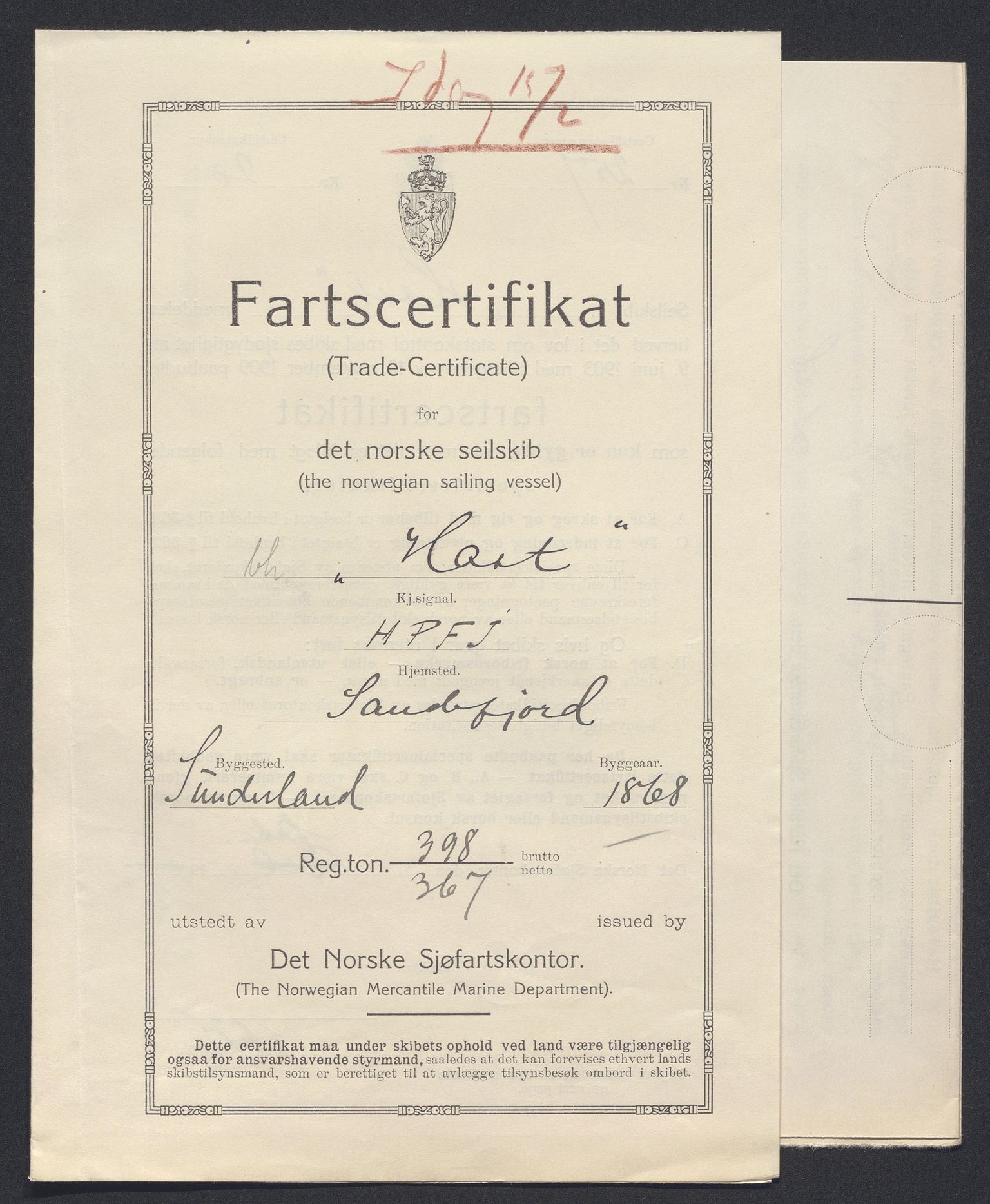 Sjøfartsdirektoratet med forløpere, skipsmapper slettede skip, AV/RA-S-4998/F/Fa/L0466: --, 1868-1926, p. 19