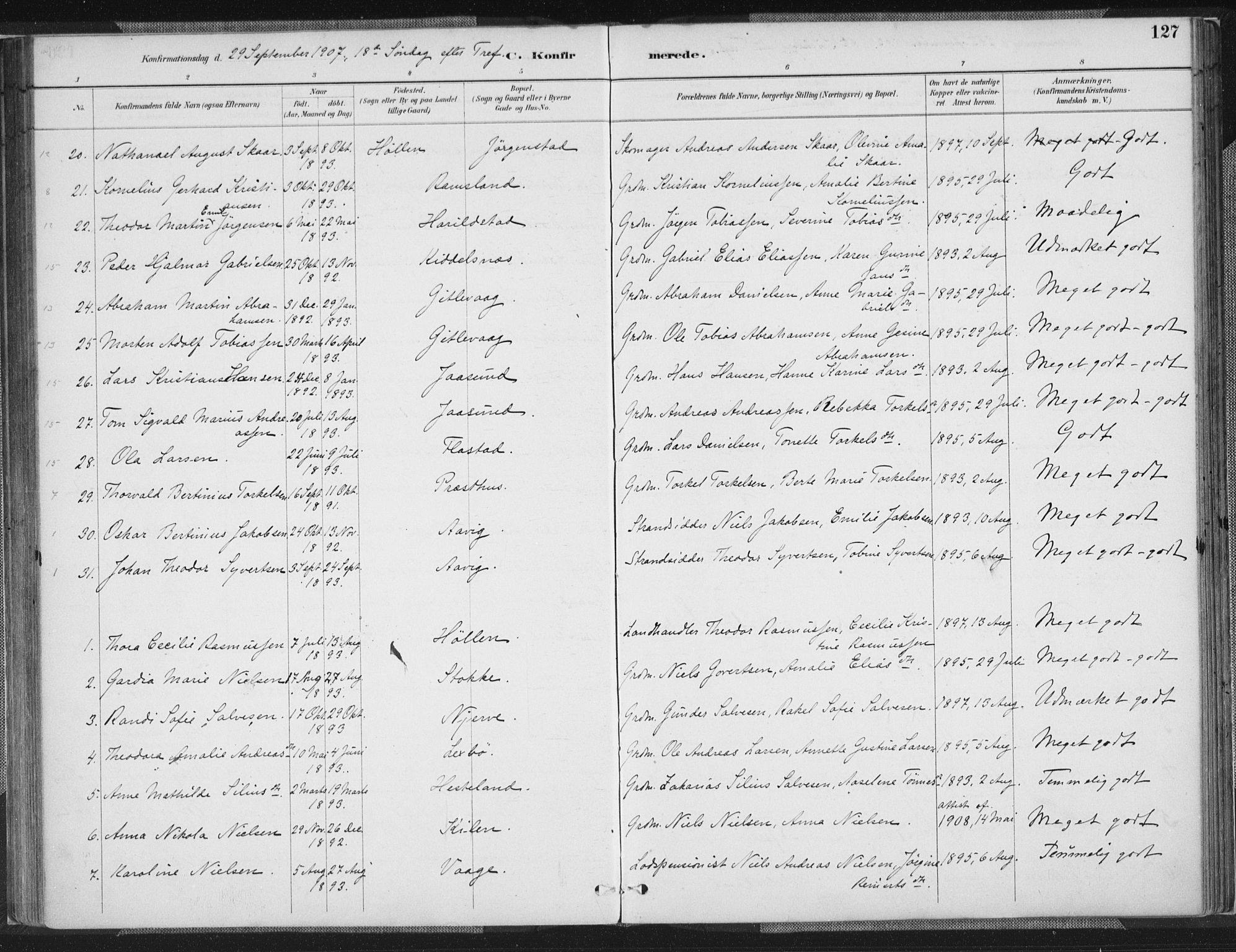 Sør-Audnedal sokneprestkontor, AV/SAK-1111-0039/F/Fa/Faa/L0004: Parish register (official) no. A 4, 1884-1909, p. 127