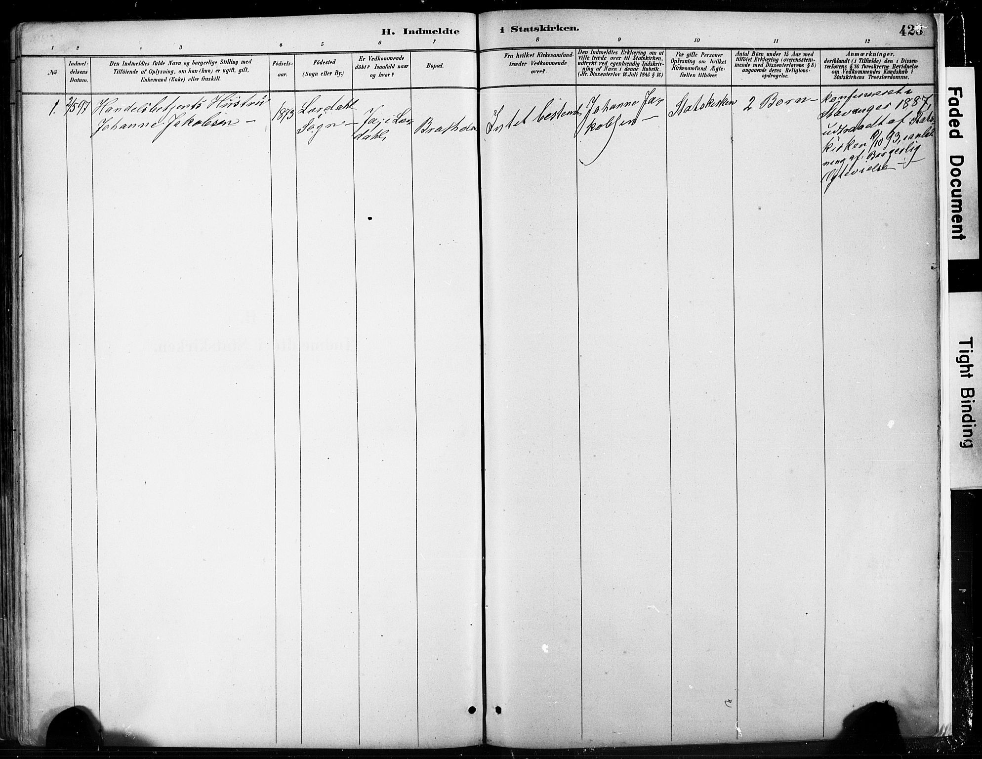 Fjell sokneprestembete, AV/SAB-A-75301/H/Hab: Parish register (copy) no. A 4, 1880-1899, p. 423