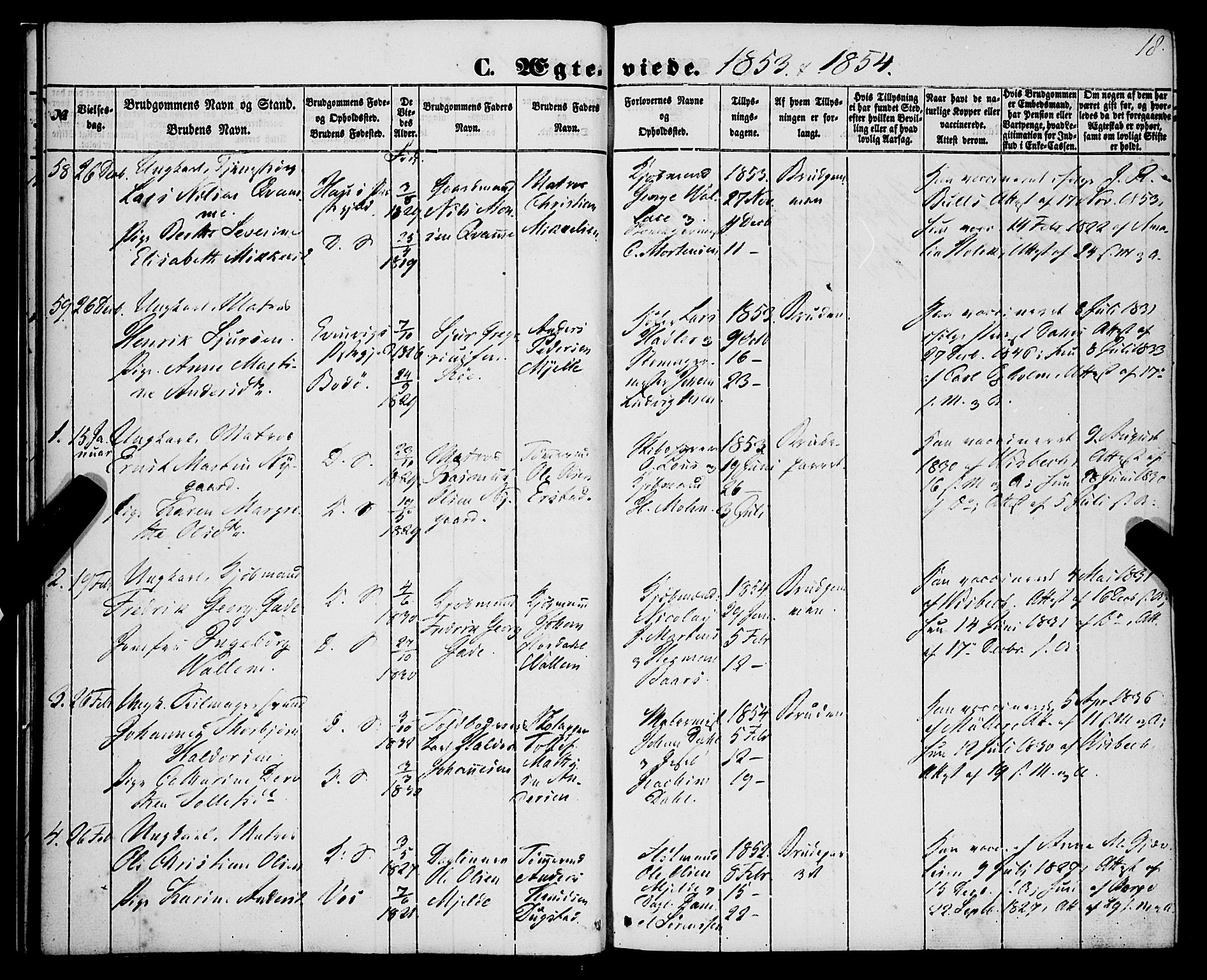 Korskirken sokneprestembete, SAB/A-76101/H/Haa/L0035: Parish register (official) no. D 2, 1852-1867, p. 18