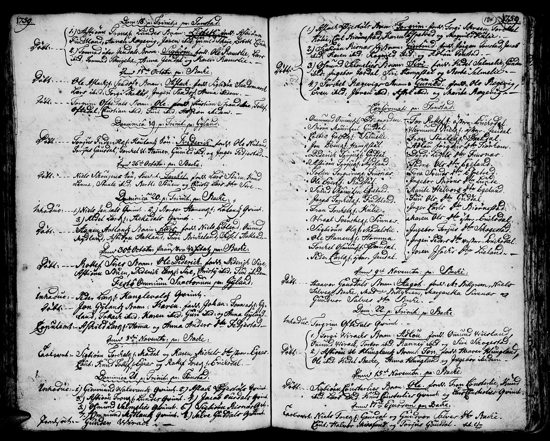 Bakke sokneprestkontor, AV/SAK-1111-0002/F/Fa/Faa/L0001: Parish register (official) no. A 1, 1741-1780, p. 124