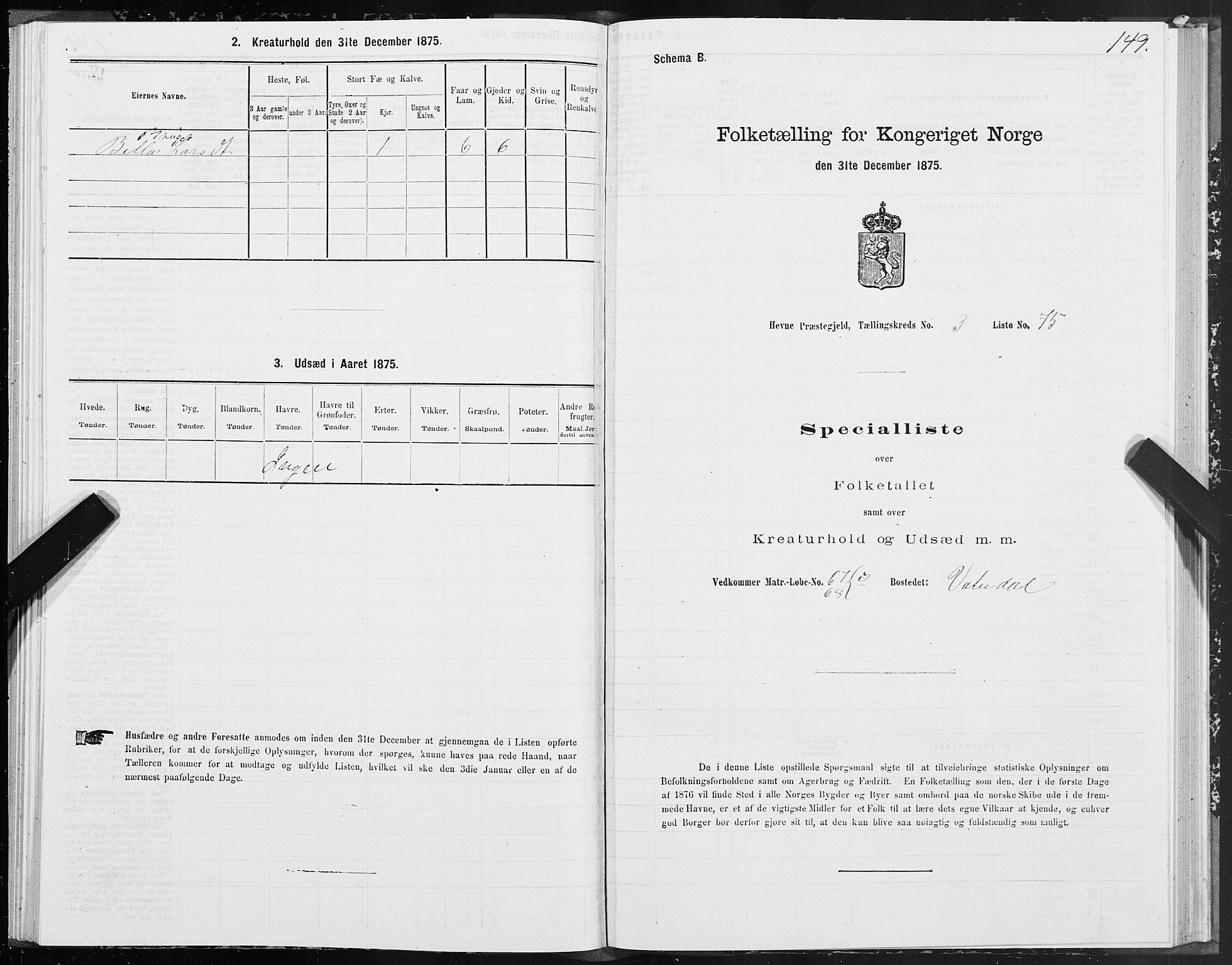 SAT, 1875 census for 1612P Hemne, 1875, p. 2149