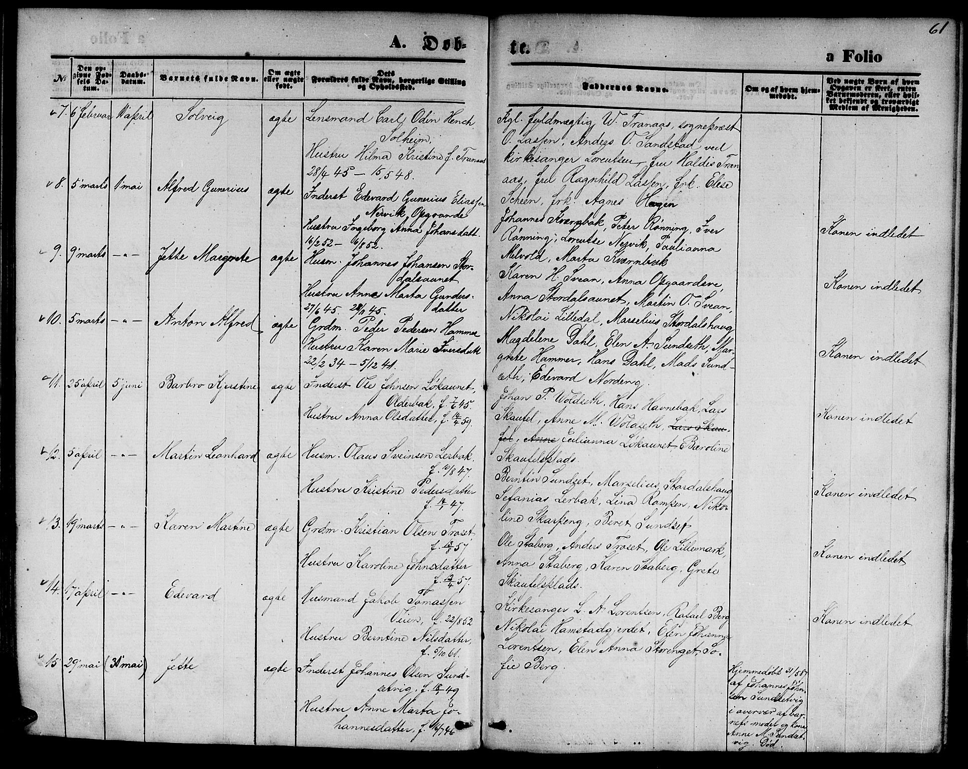 Ministerialprotokoller, klokkerbøker og fødselsregistre - Nord-Trøndelag, SAT/A-1458/733/L0326: Parish register (copy) no. 733C01, 1871-1887, p. 61