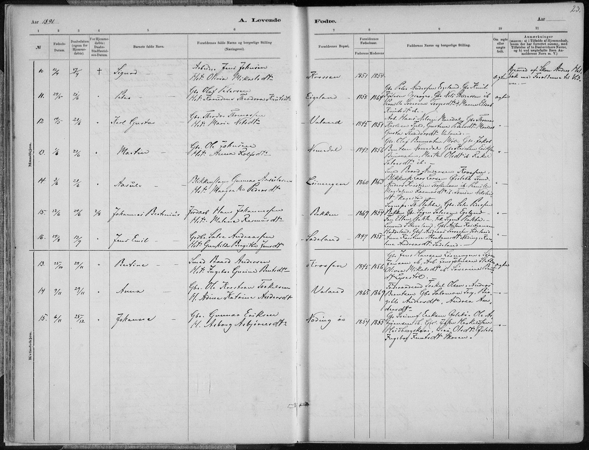 Holum sokneprestkontor, AV/SAK-1111-0022/F/Fa/Faa/L0007: Parish register (official) no. A 7, 1884-1907, p. 23