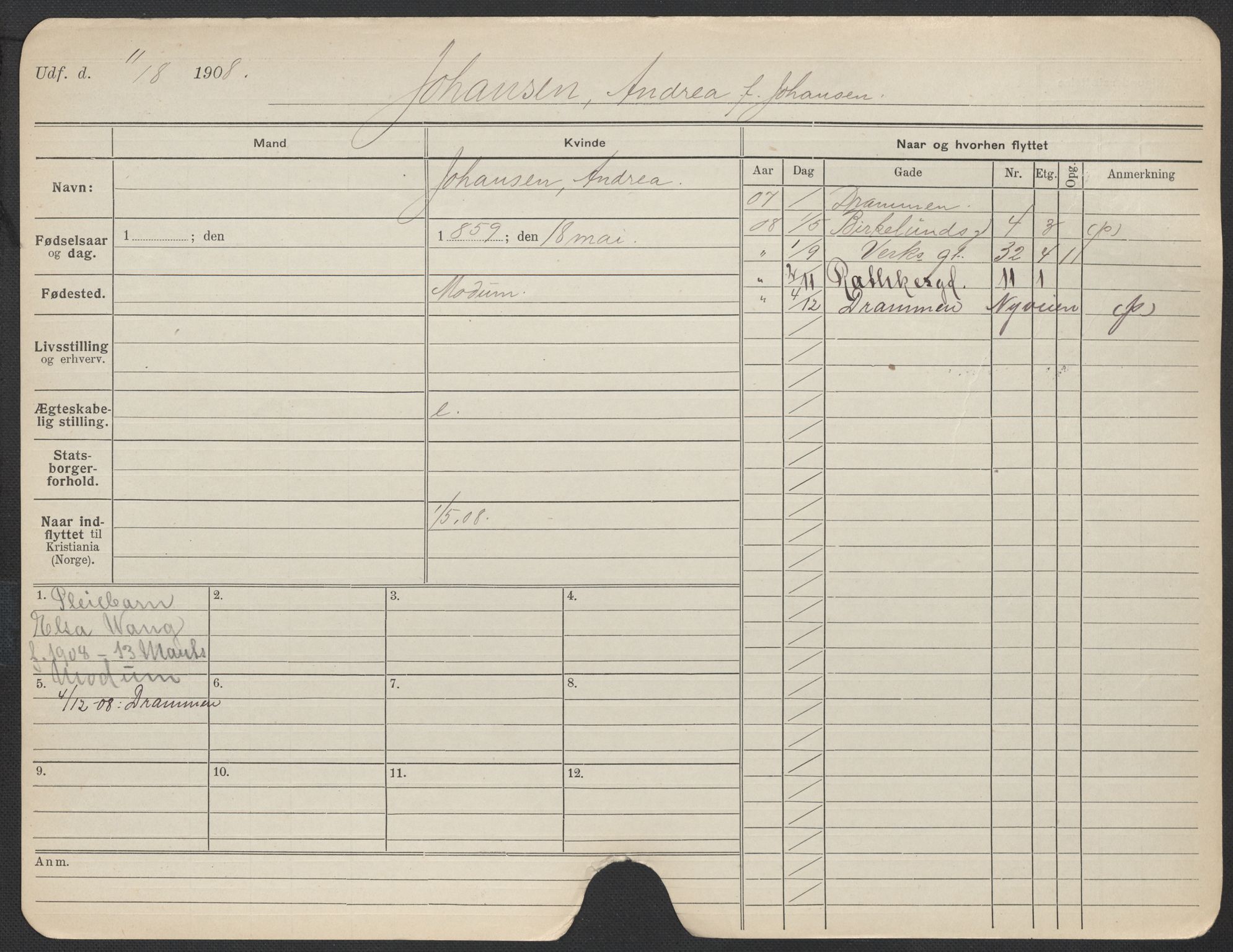 Oslo folkeregister, Registerkort, AV/SAO-A-11715/F/Fa/Fac/L0017: Kvinner, 1906-1914, p. 603a