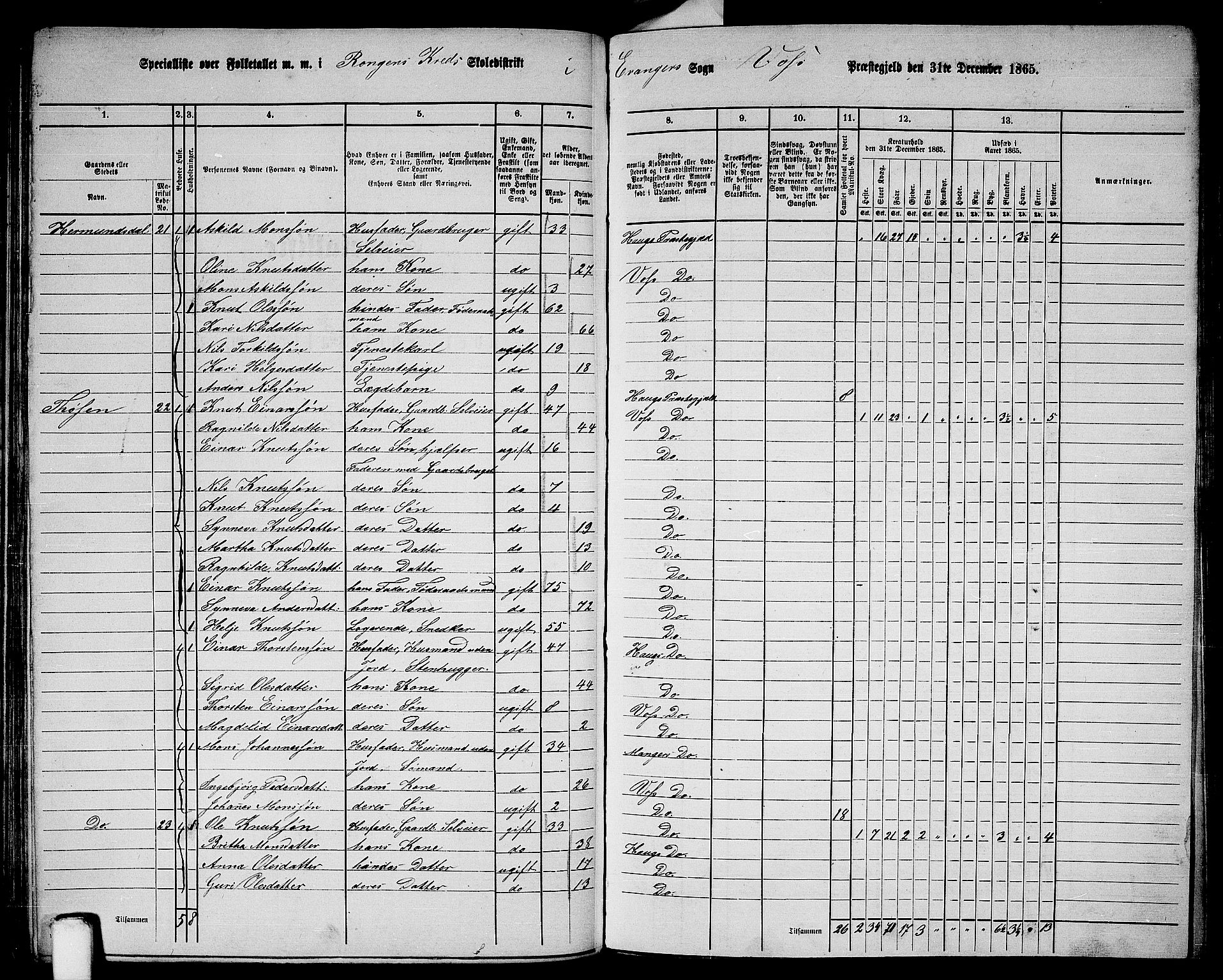 RA, 1865 census for Voss, 1865, p. 322