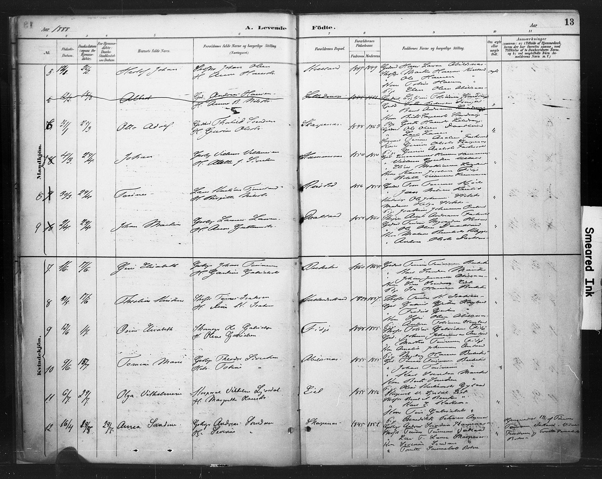 Flekkefjord sokneprestkontor, AV/SAK-1111-0012/F/Fa/Fab/L0006: Parish register (official) no. A 6, 1886-1901, p. 13