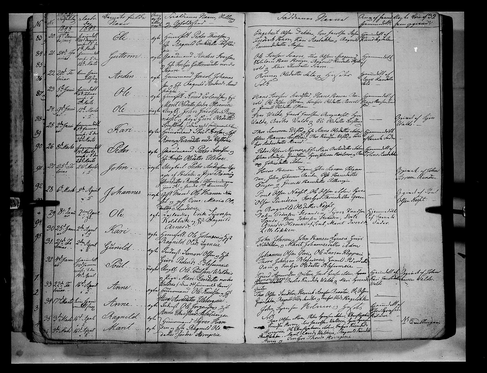 Vågå prestekontor, SAH/PREST-076/H/Ha/Haa/L0005: Parish register (official) no. 5 /1, 1842-1856, p. 32