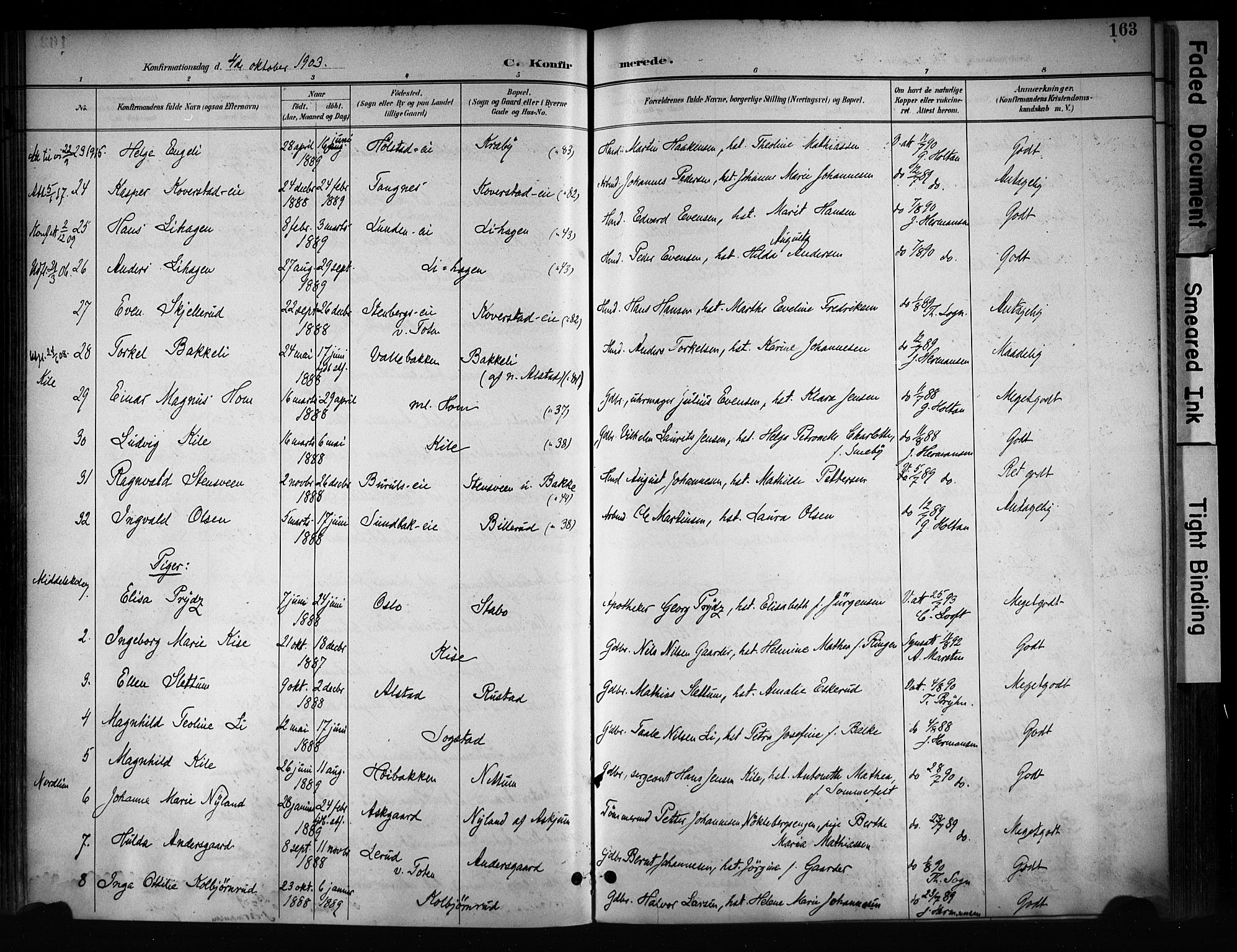 Østre Toten prestekontor, AV/SAH-PREST-104/H/Ha/Haa/L0008: Parish register (official) no. 8, 1897-1909, p. 163