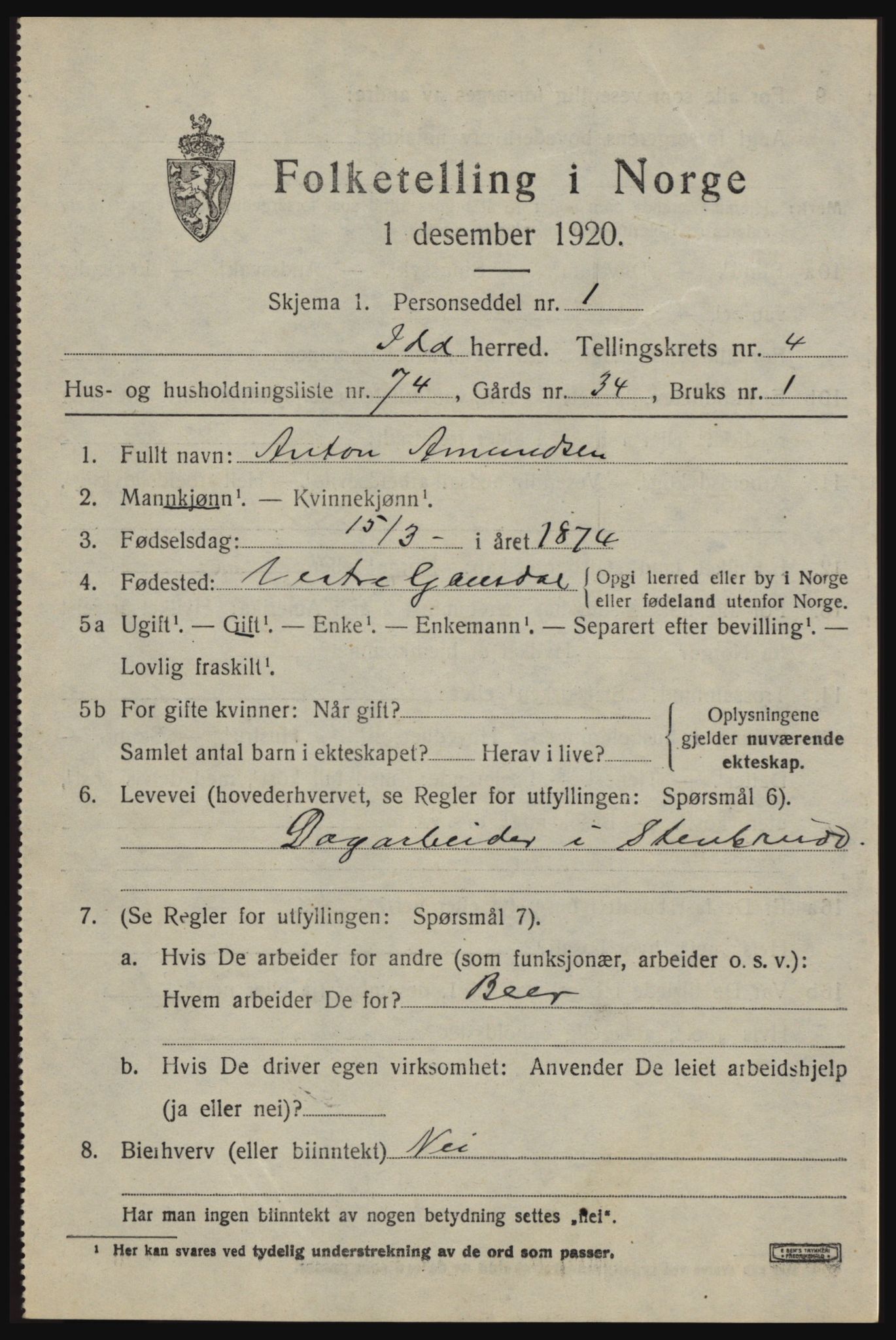 SAO, 1920 census for Idd, 1920, p. 6714