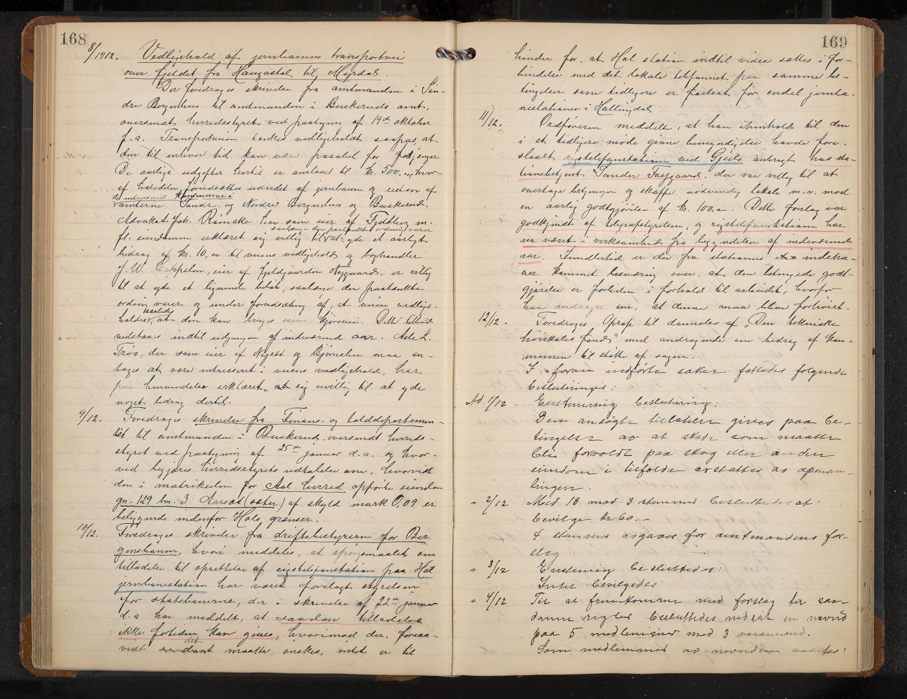 Hol formannskap og sentraladministrasjon, IKAK/0620021-1/A/L0005: Møtebok, 1909-1915, p. 168-169