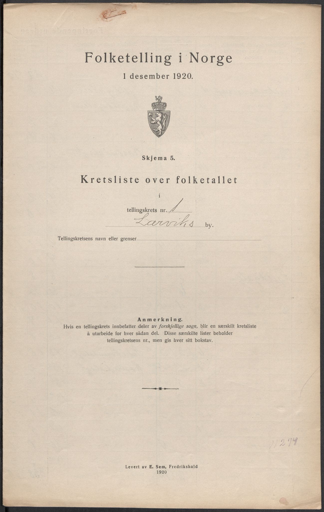 SAKO, 1920 census for Larvik, 1920, p. 6