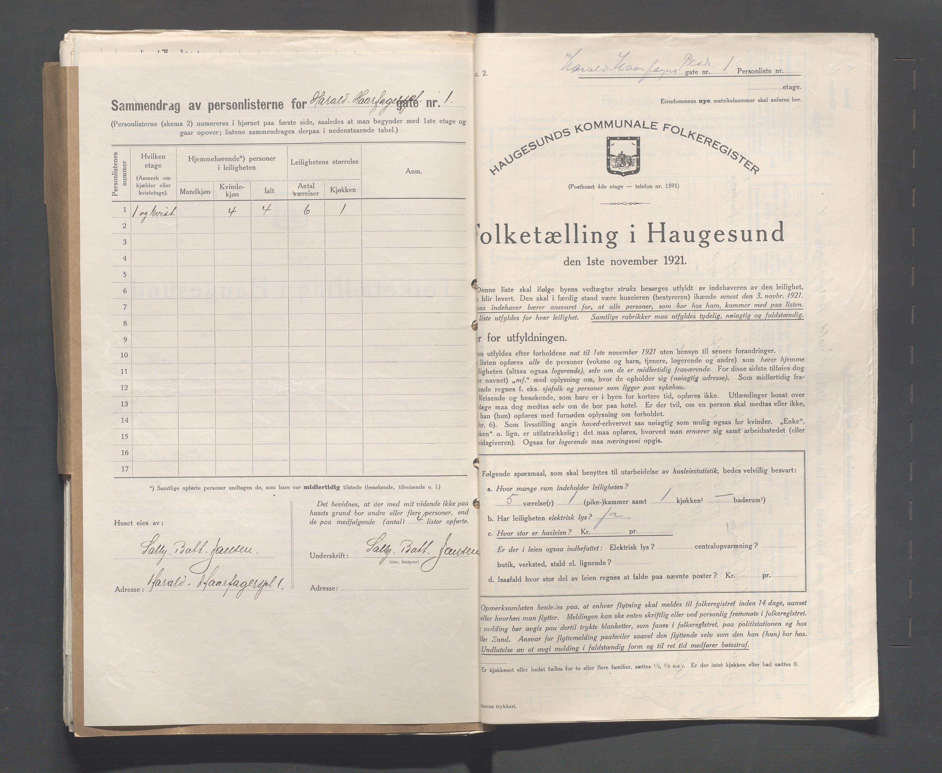 IKAR, Local census 1.11.1921 for Haugesund, 1921, p. 1232