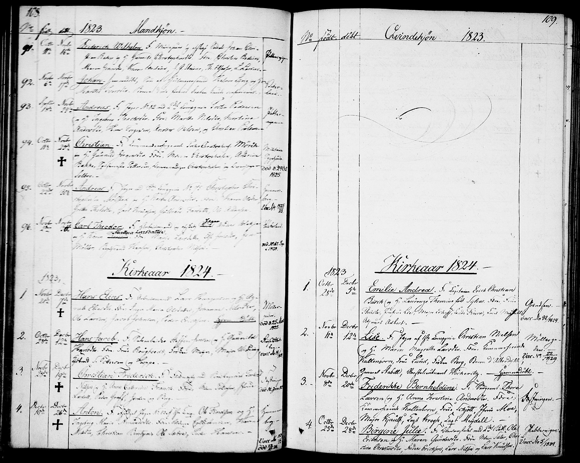 Garnisonsmenigheten Kirkebøker, SAO/A-10846/F/Fa/L0004: Parish register (official) no. 4, 1820-1828, p. 108-109