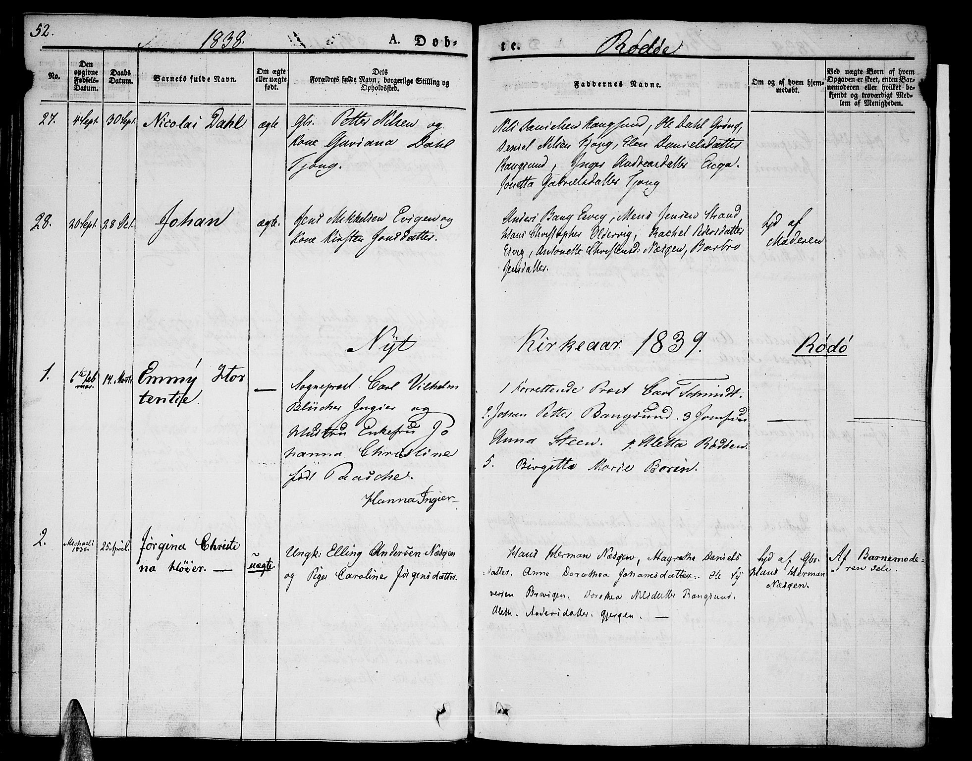 Ministerialprotokoller, klokkerbøker og fødselsregistre - Nordland, AV/SAT-A-1459/841/L0598: Parish register (official) no. 841A06 /1, 1825-1844, p. 52