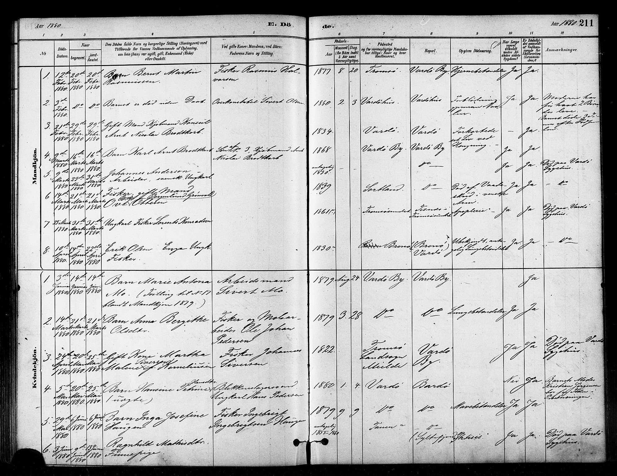 Vardø sokneprestkontor, SATØ/S-1332/H/Ha/L0006kirke: Parish register (official) no. 6, 1879-1886, p. 211