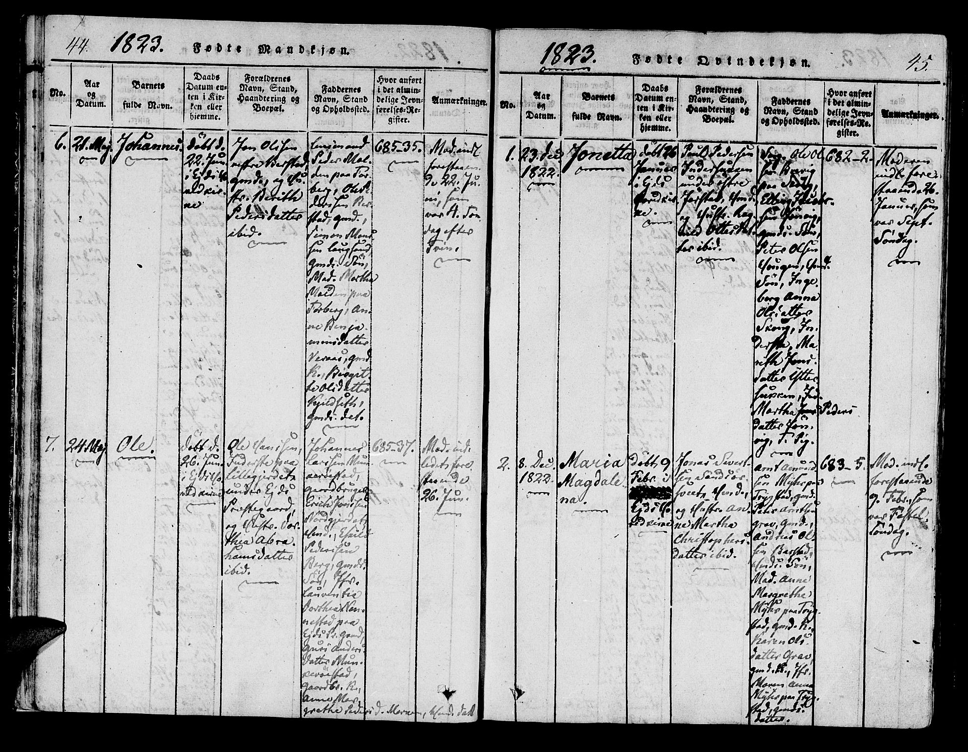 Ministerialprotokoller, klokkerbøker og fødselsregistre - Nord-Trøndelag, SAT/A-1458/722/L0217: Parish register (official) no. 722A04, 1817-1842, p. 44-45