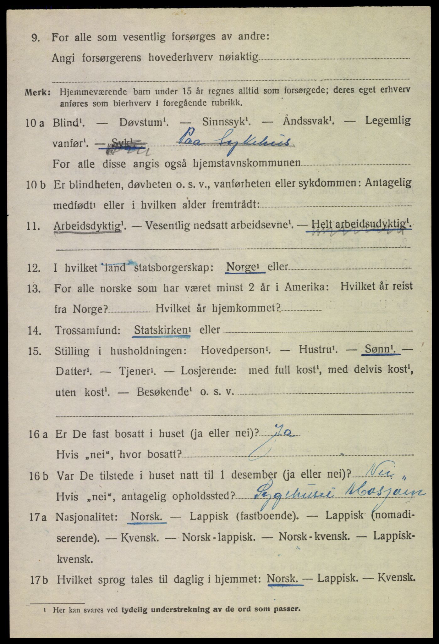 SAT, 1920 census for Skjerstad, 1920, p. 1218