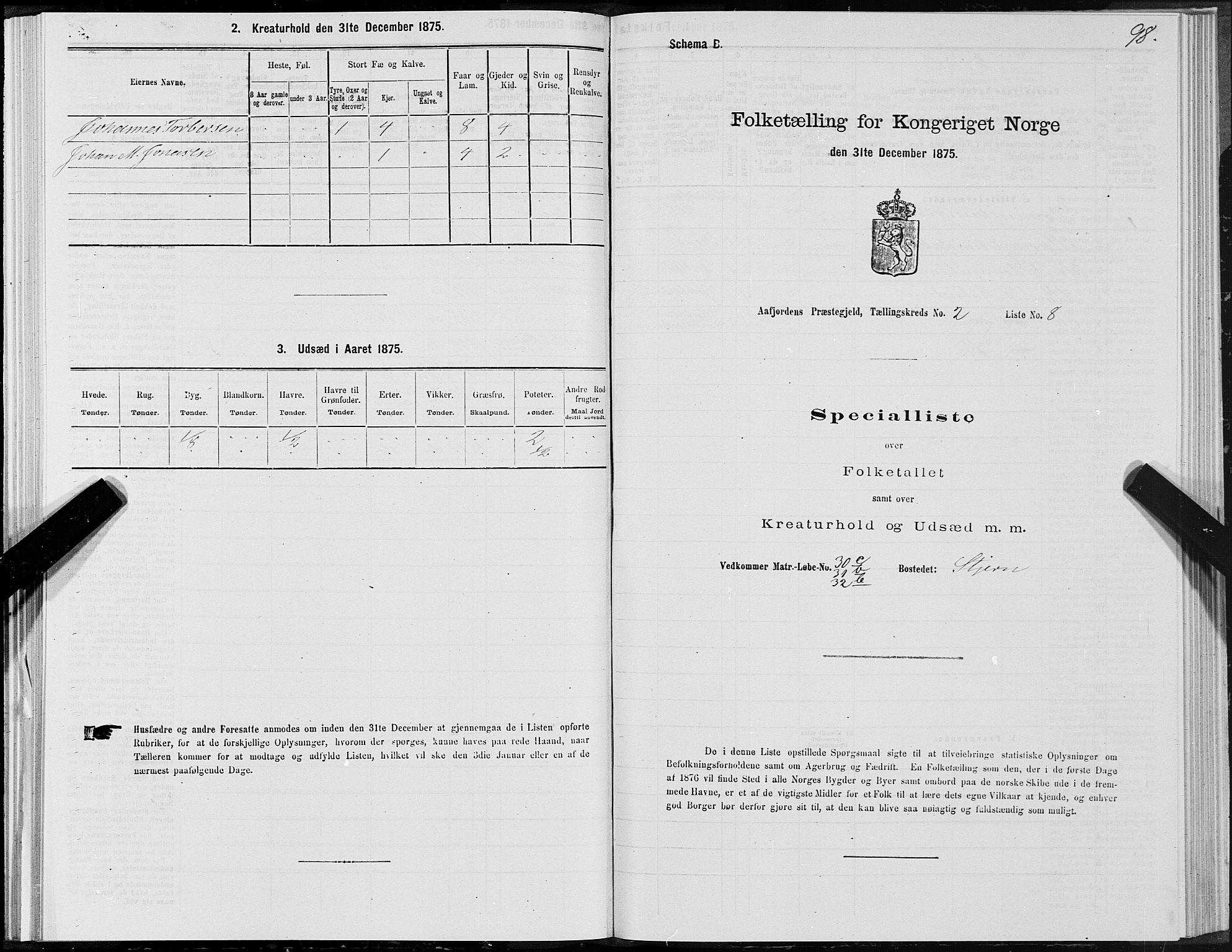 SAT, 1875 census for 1630P Aafjorden, 1875, p. 1098