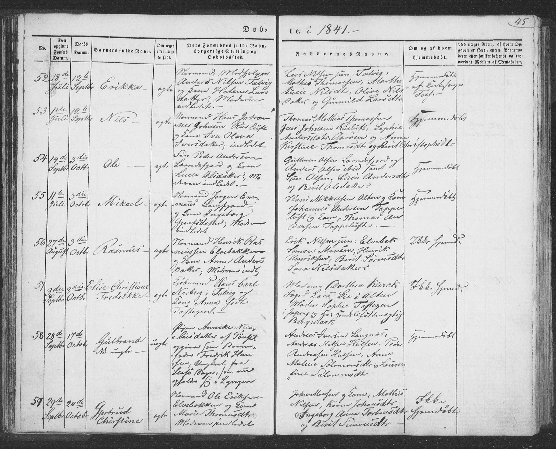 Talvik sokneprestkontor, AV/SATØ-S-1337/H/Ha/L0009kirke: Parish register (official) no. 9, 1837-1852, p. 45