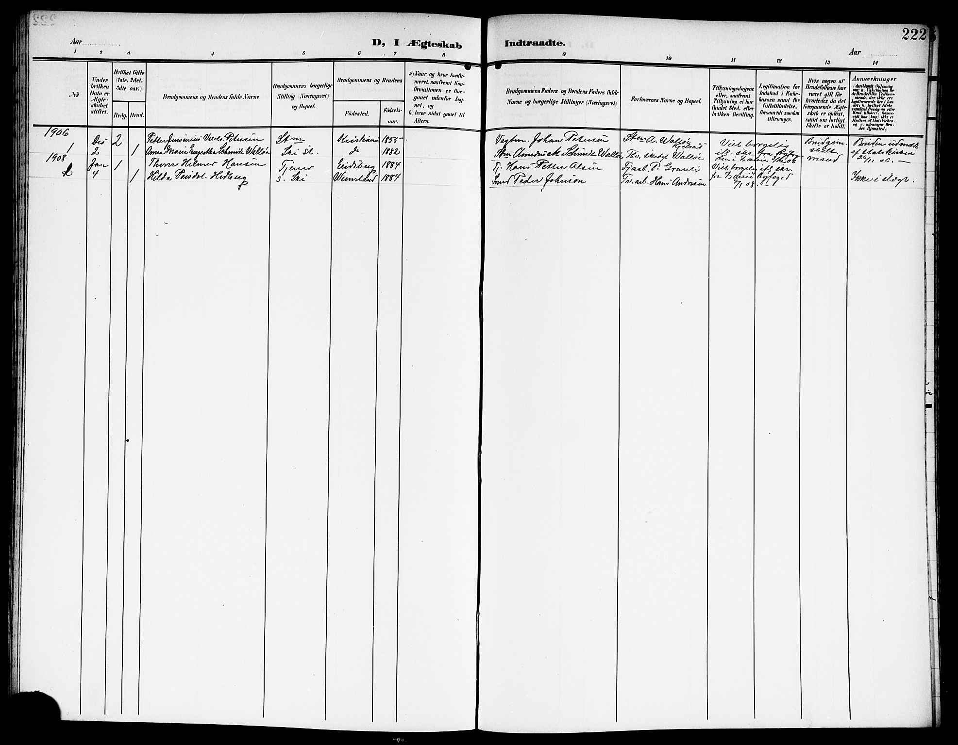 Kråkstad prestekontor Kirkebøker, SAO/A-10125a/G/Gb/L0001: Parish register (copy) no. II 1, 1905-1920, p. 222