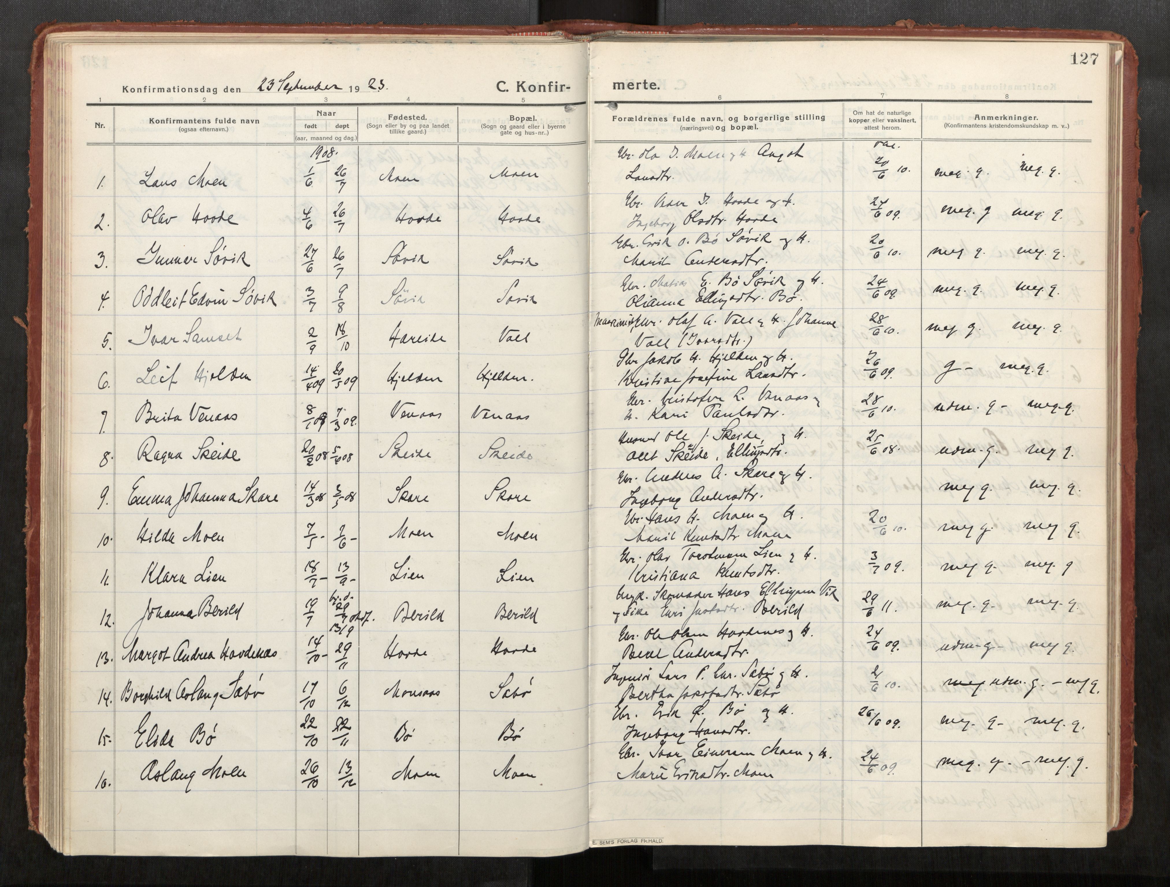 Eid sokneprestkontor, AV/SAT-A-1254: Parish register (official) no. 543A04, 1916-1956, p. 127