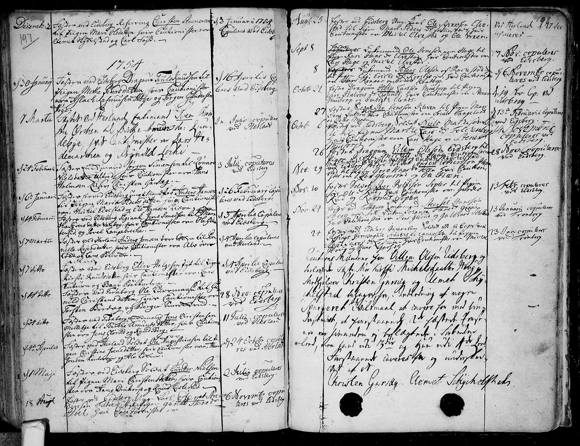 Eidsberg prestekontor Kirkebøker, AV/SAO-A-10905/F/Fa/L0003: Parish register (official) no.  I 3, 1742-1758, p. 197-198