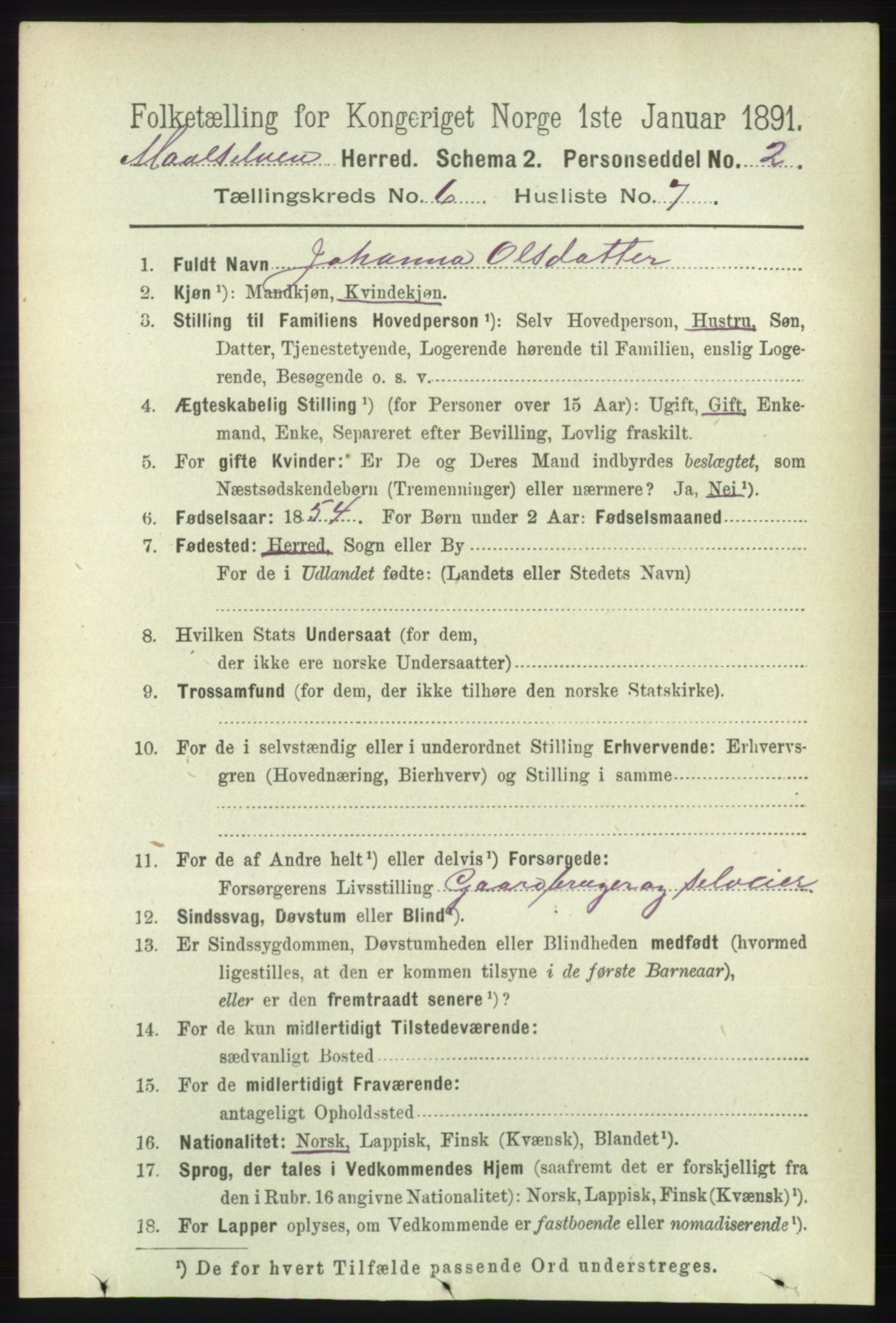 RA, 1891 census for 1924 Målselv, 1891, p. 2084