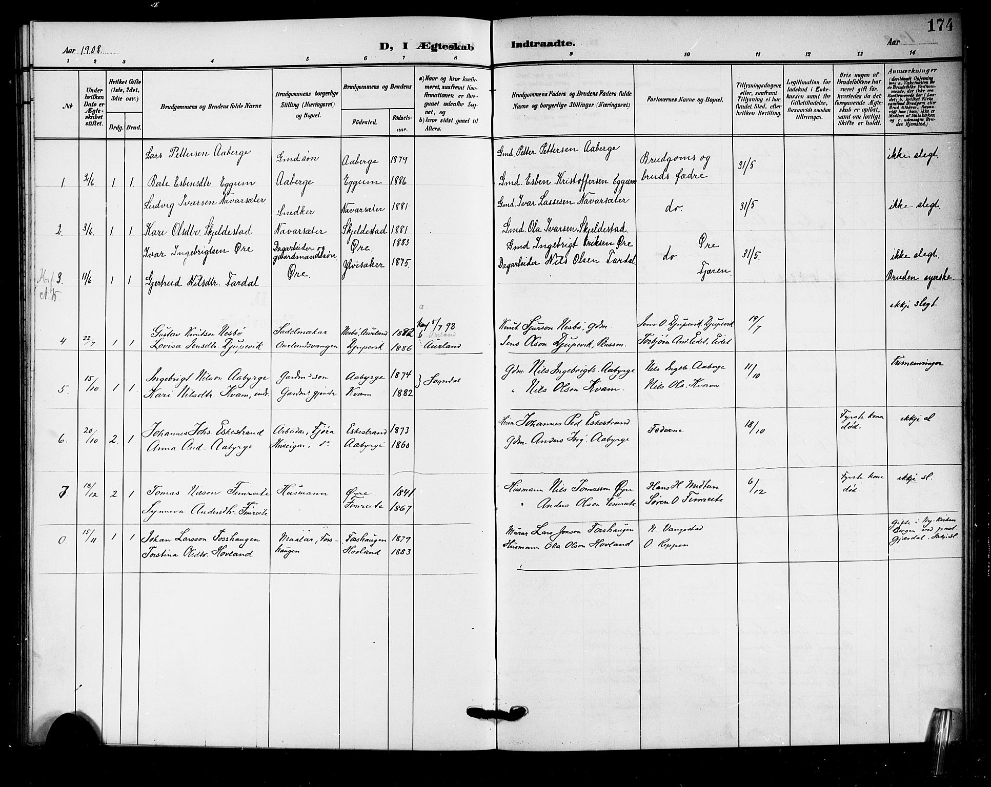 Sogndal sokneprestembete, SAB/A-81301/H/Hab/Haba/L0002: Parish register (copy) no. A 2, 1908-1924, p. 174