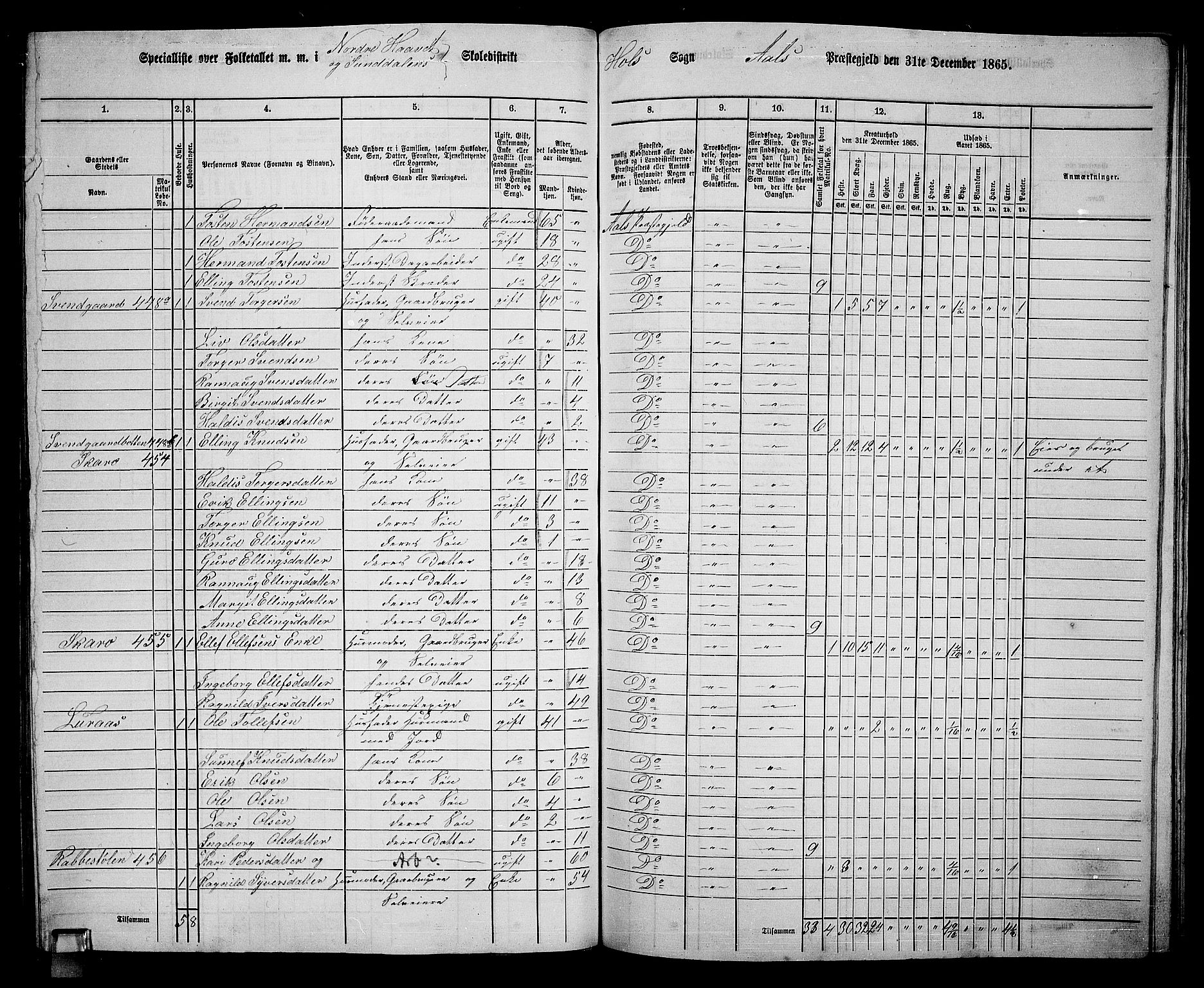 RA, 1865 census for Ål, 1865, p. 221