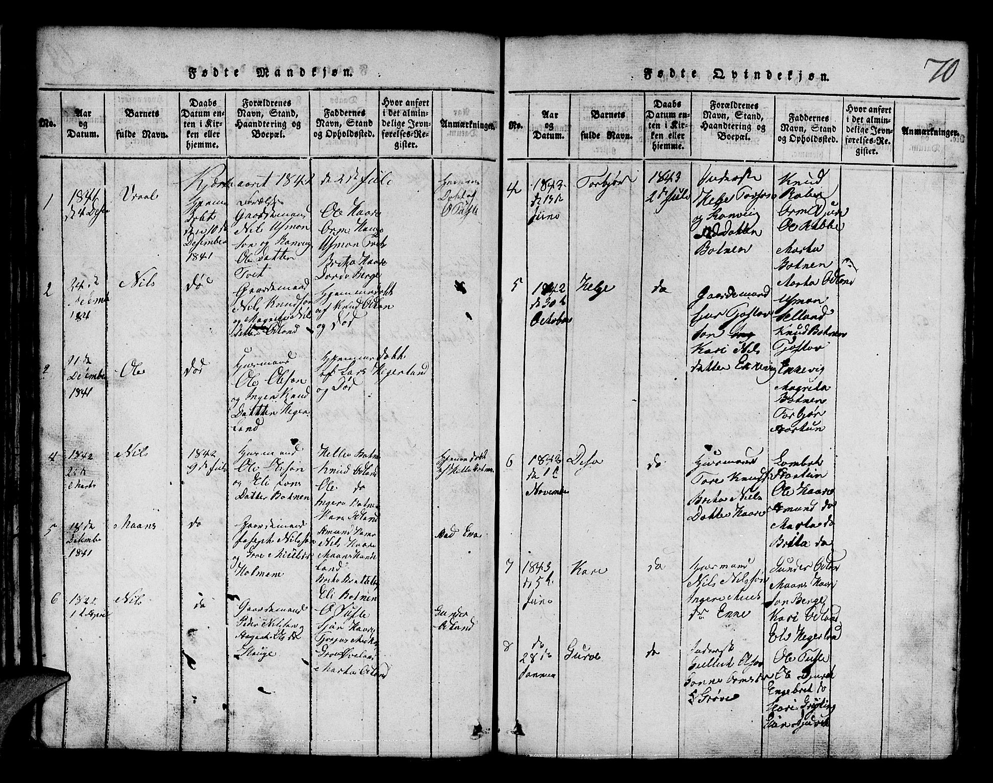 Røldal sokneprestembete, SAB/A-100247: Parish register (copy) no. A 1, 1817-1860, p. 70