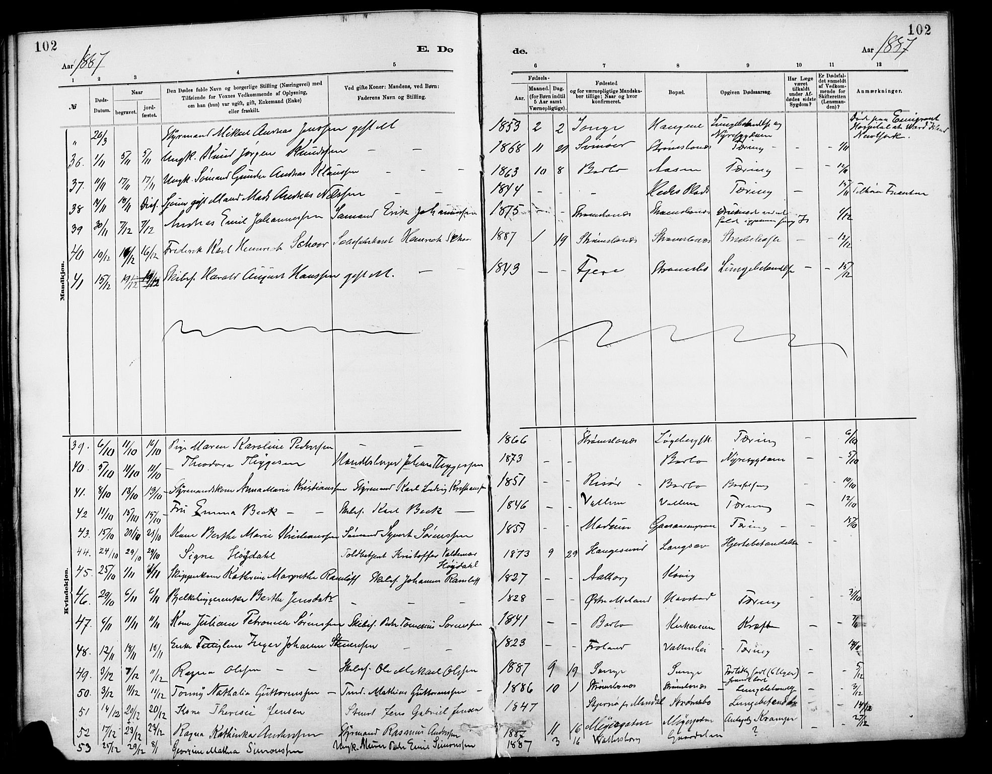 Barbu sokneprestkontor, SAK/1111-0003/F/Fa/L0003: Parish register (official) no. A 3, 1883-1898, p. 102