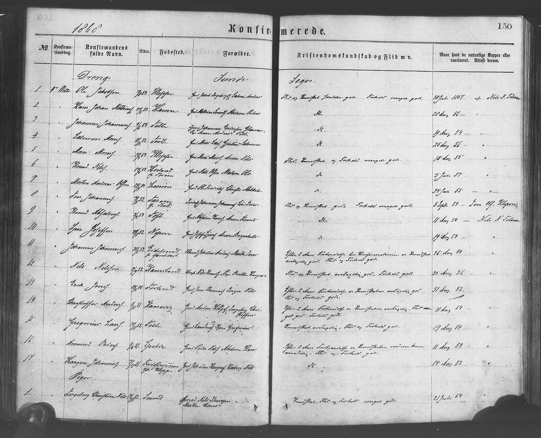 Sund sokneprestembete, SAB/A-99930: Parish register (official) no. A 15, 1867-1881, p. 150