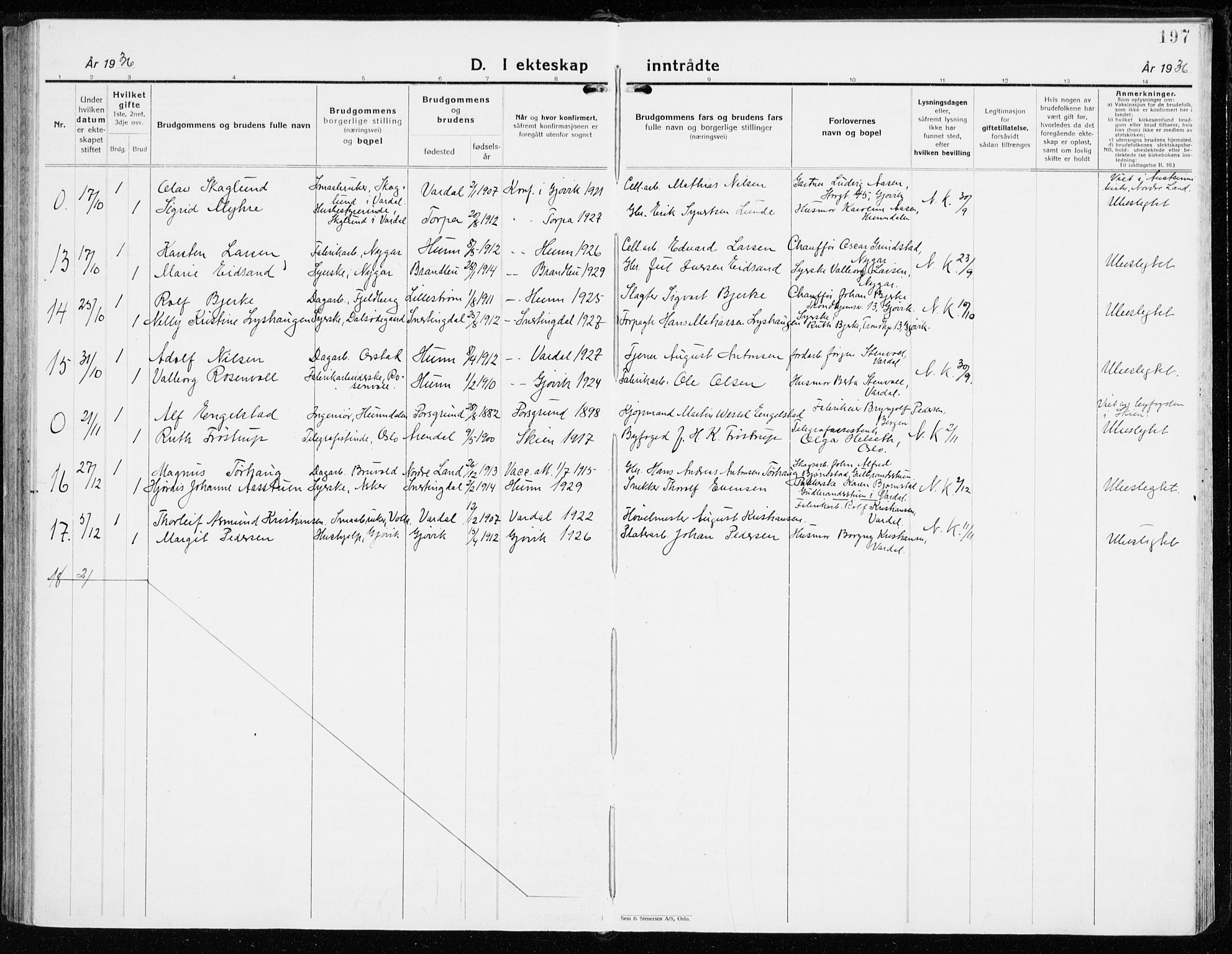 Vardal prestekontor, AV/SAH-PREST-100/H/Ha/Haa/L0018: Parish register (official) no. 18, 1930-1945, p. 197