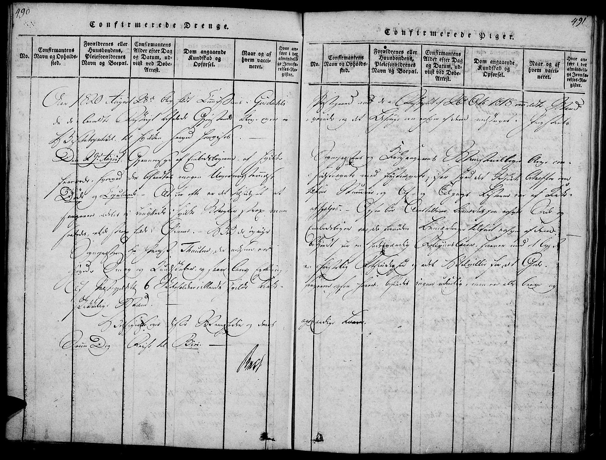 Gausdal prestekontor, SAH/PREST-090/H/Ha/Haa/L0005: Parish register (official) no. 5, 1817-1829, p. 490-491